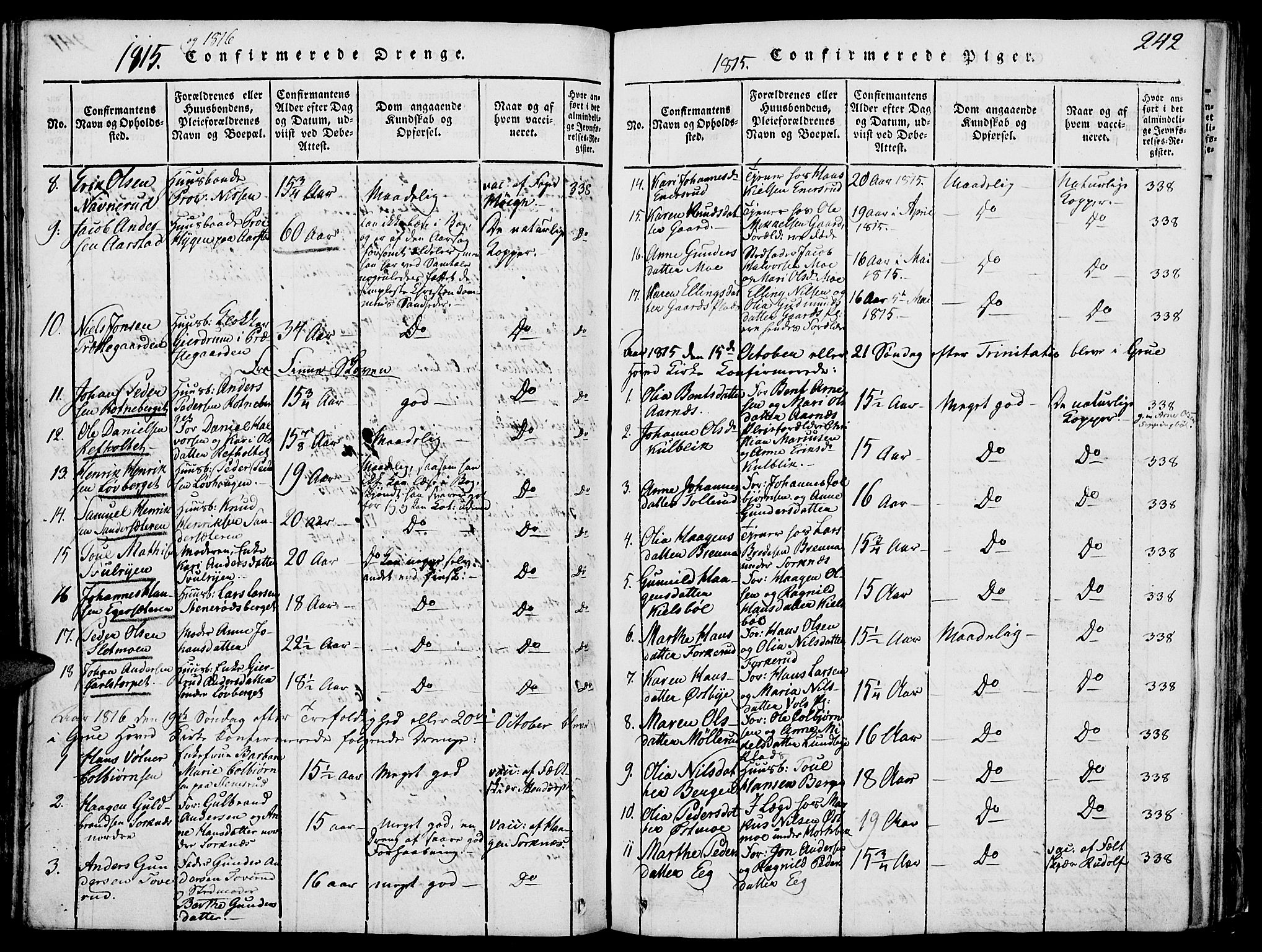 Grue prestekontor, SAH/PREST-036/H/Ha/Hab/L0002: Parish register (copy) no. 2, 1815-1841, p. 242