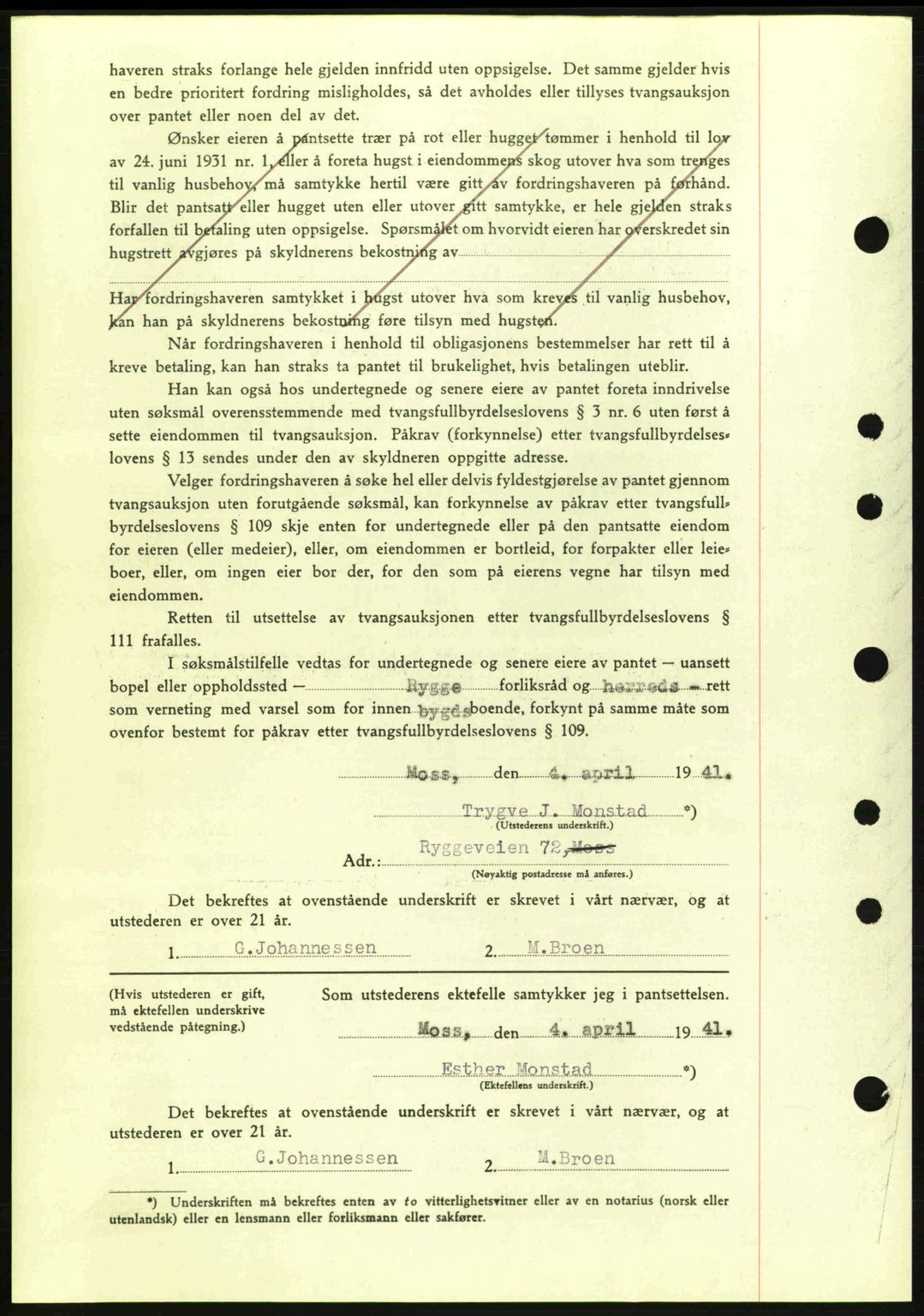 Moss sorenskriveri, SAO/A-10168: Mortgage book no. B10, 1940-1941, Diary no: : 611/1941