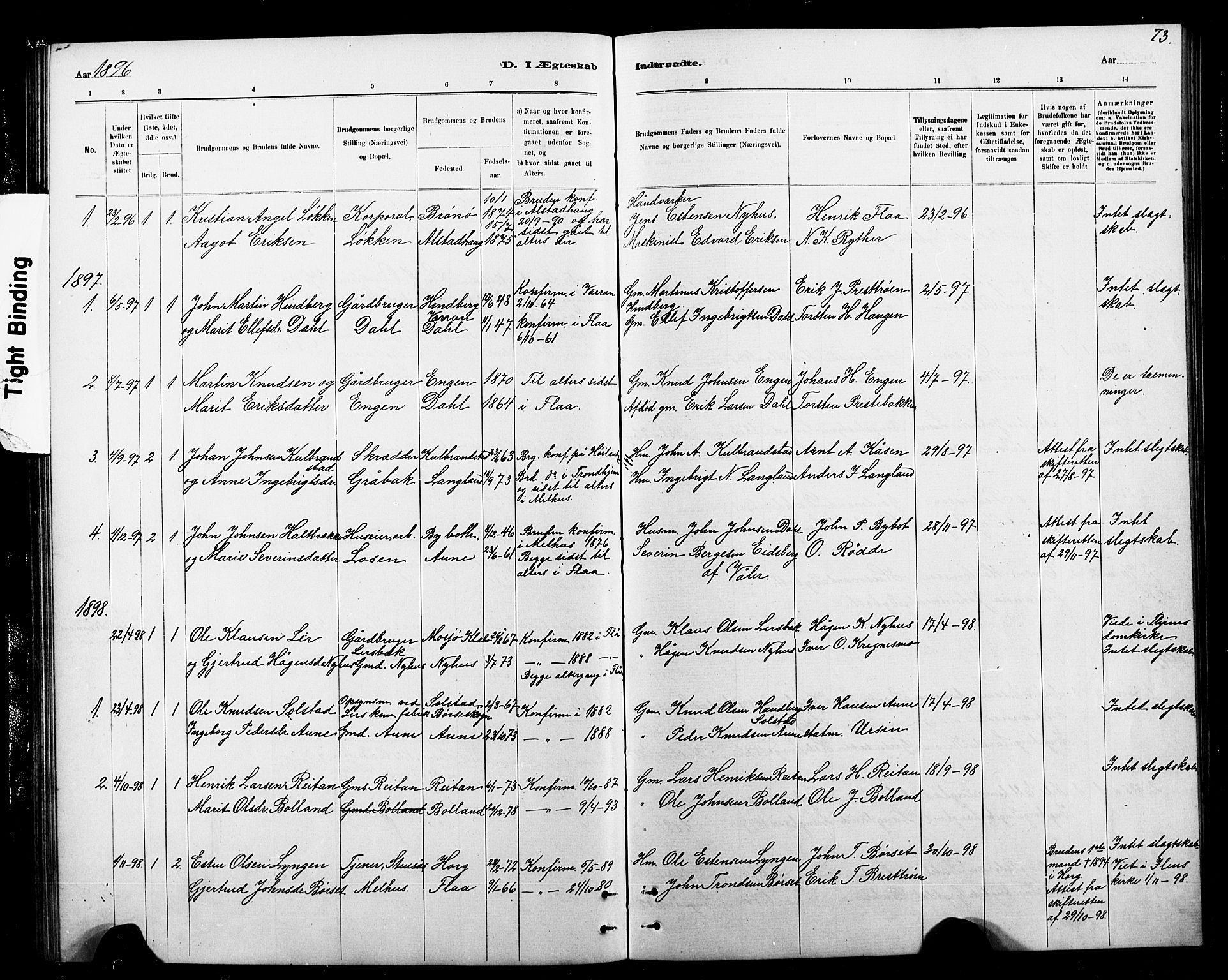 Ministerialprotokoller, klokkerbøker og fødselsregistre - Sør-Trøndelag, AV/SAT-A-1456/693/L1123: Parish register (copy) no. 693C04, 1887-1910, p. 73