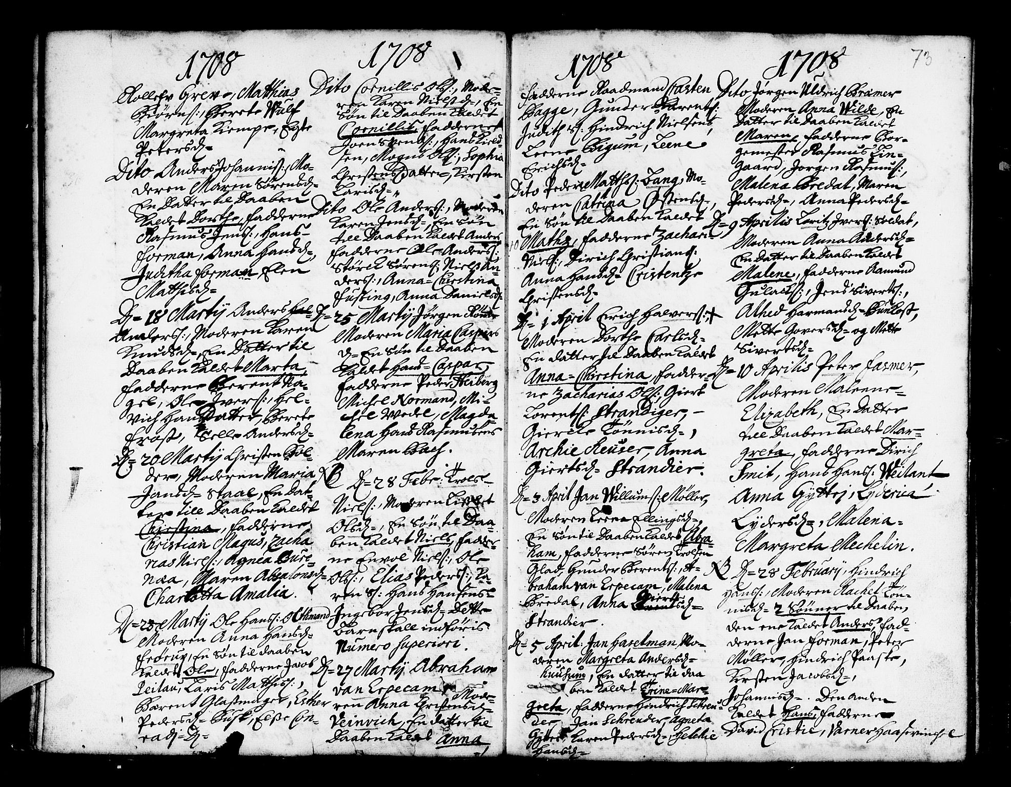 Nykirken Sokneprestembete, AV/SAB-A-77101/H/Haa/L0002: Parish register (official) no. A 2, 1700-1723, p. 73