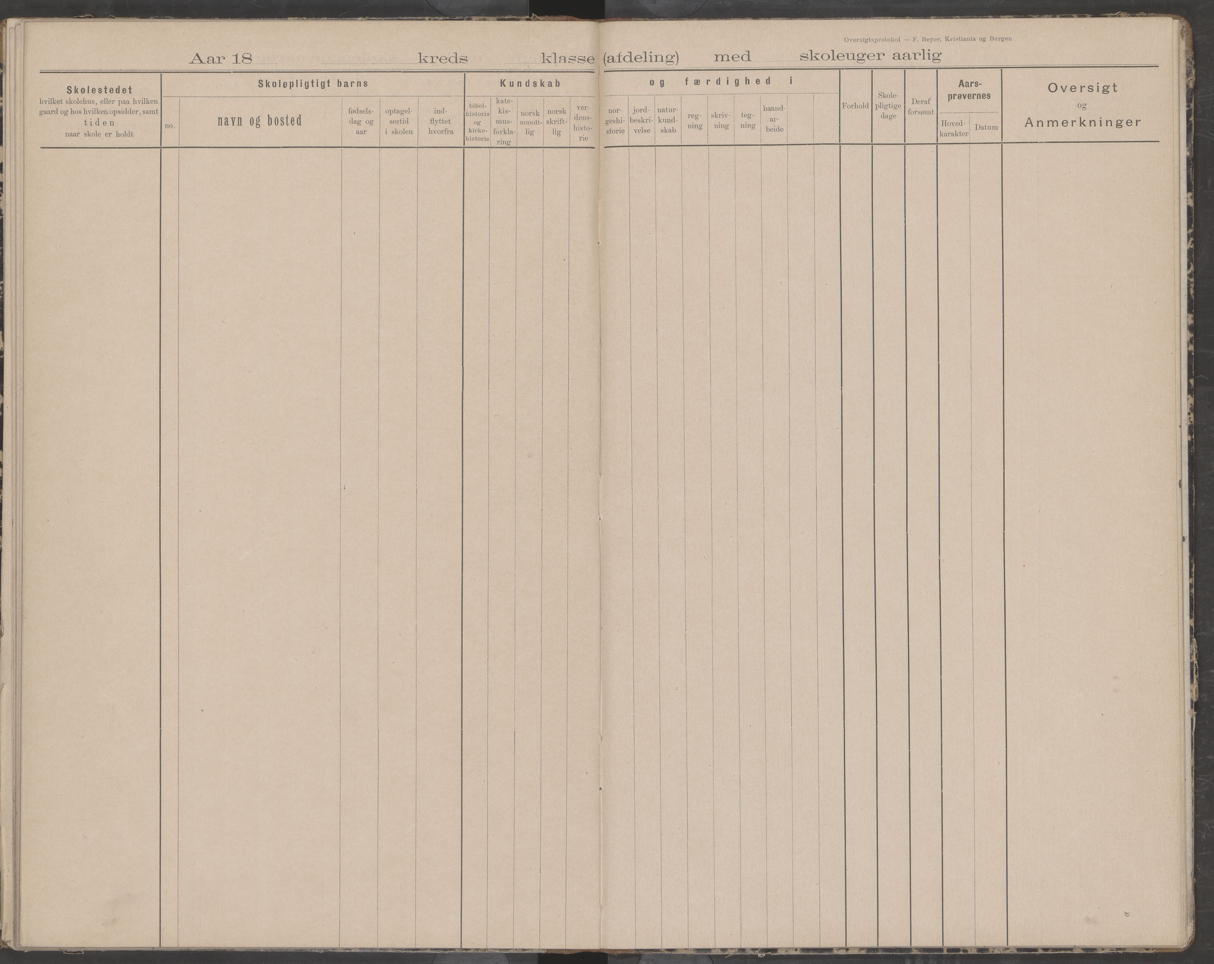 Bodin kommune. Støver skolekrets, AIN/K-18431.510.07/F/Fa/L0002: Oversiktsprotokoll, 1893-1912