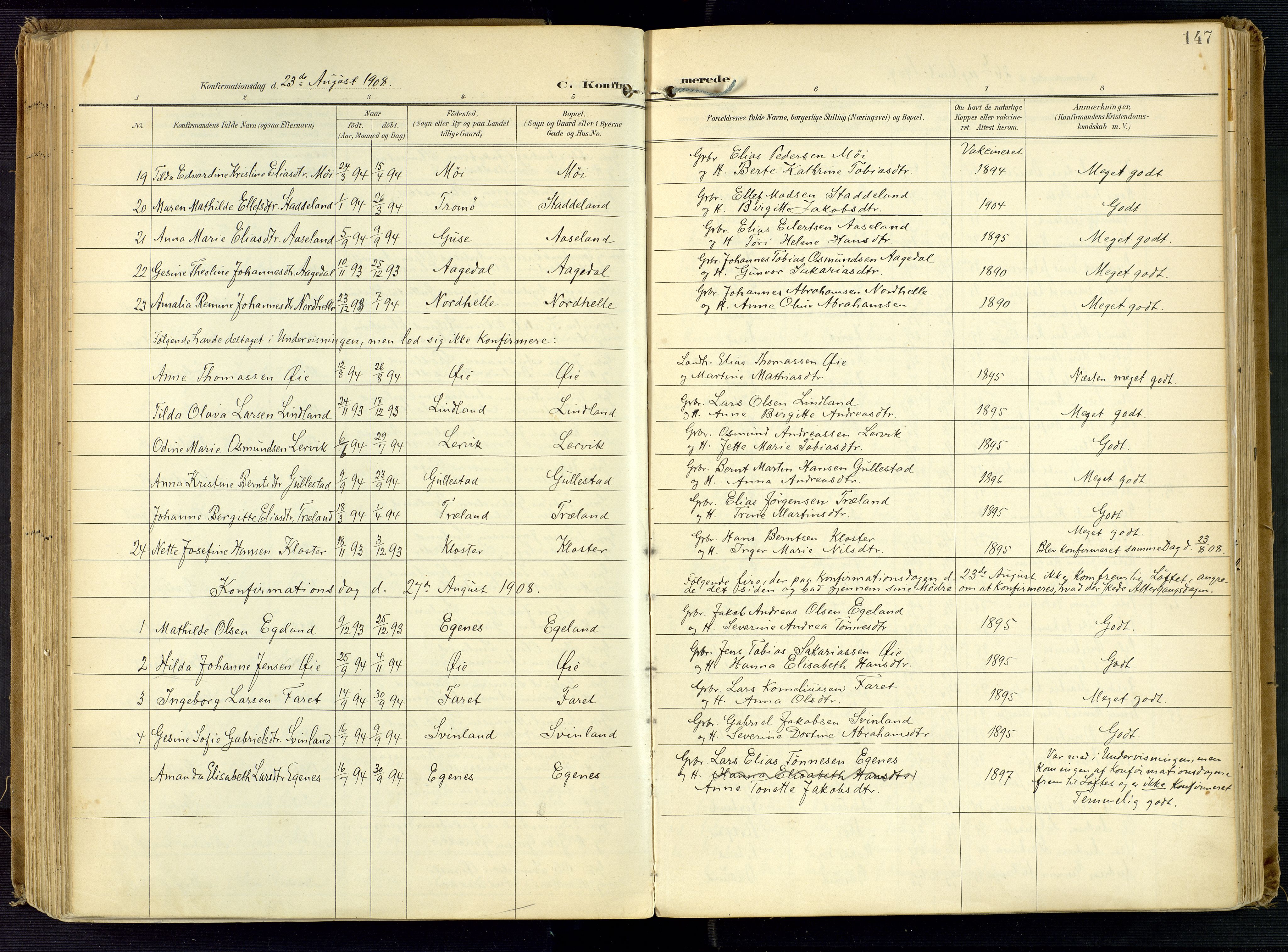 Kvinesdal sokneprestkontor, SAK/1111-0026/F/Fa/Fab/L0009: Parish register (official) no. A 9, 1898-1915, p. 147