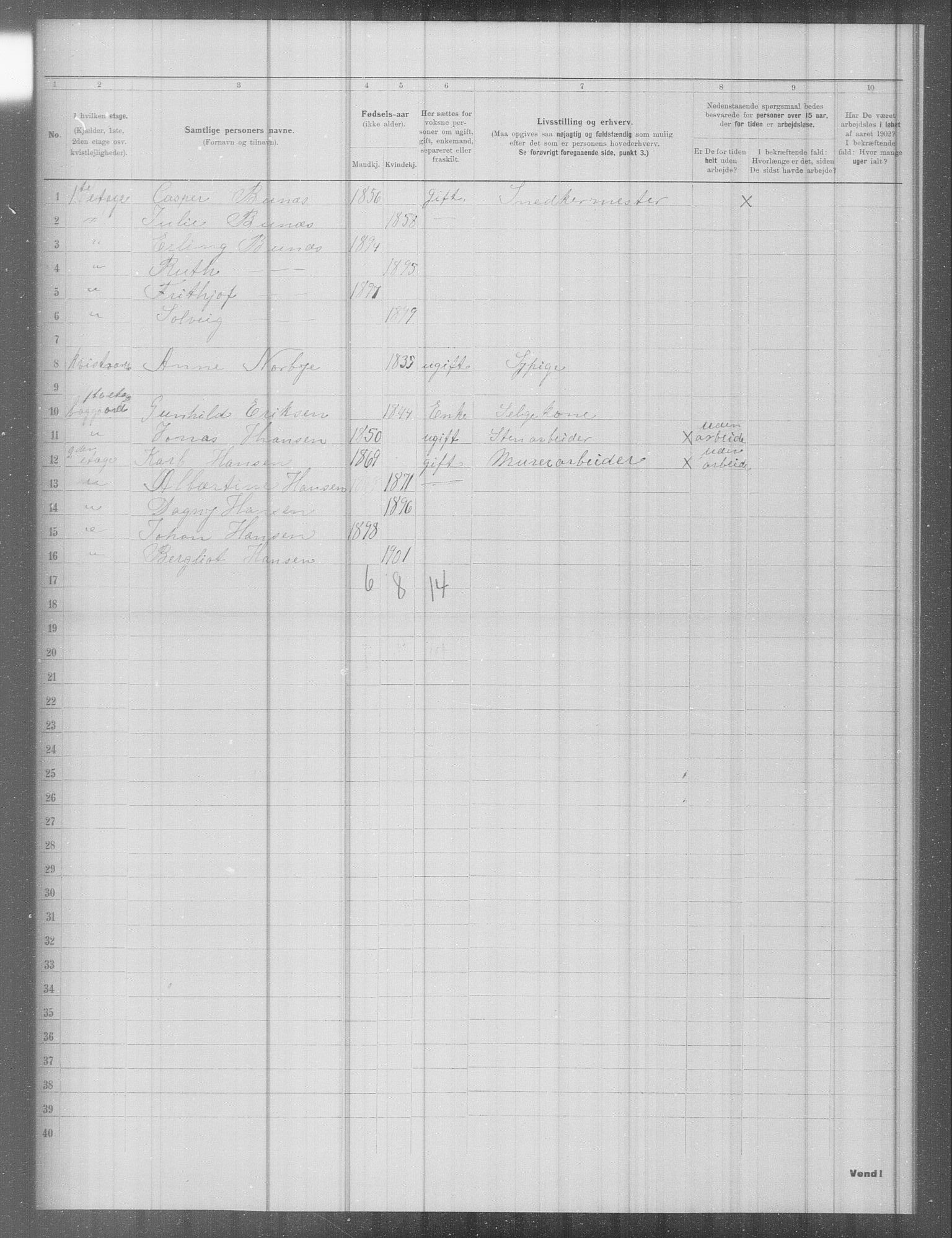 OBA, Municipal Census 1902 for Kristiania, 1902, p. 6601