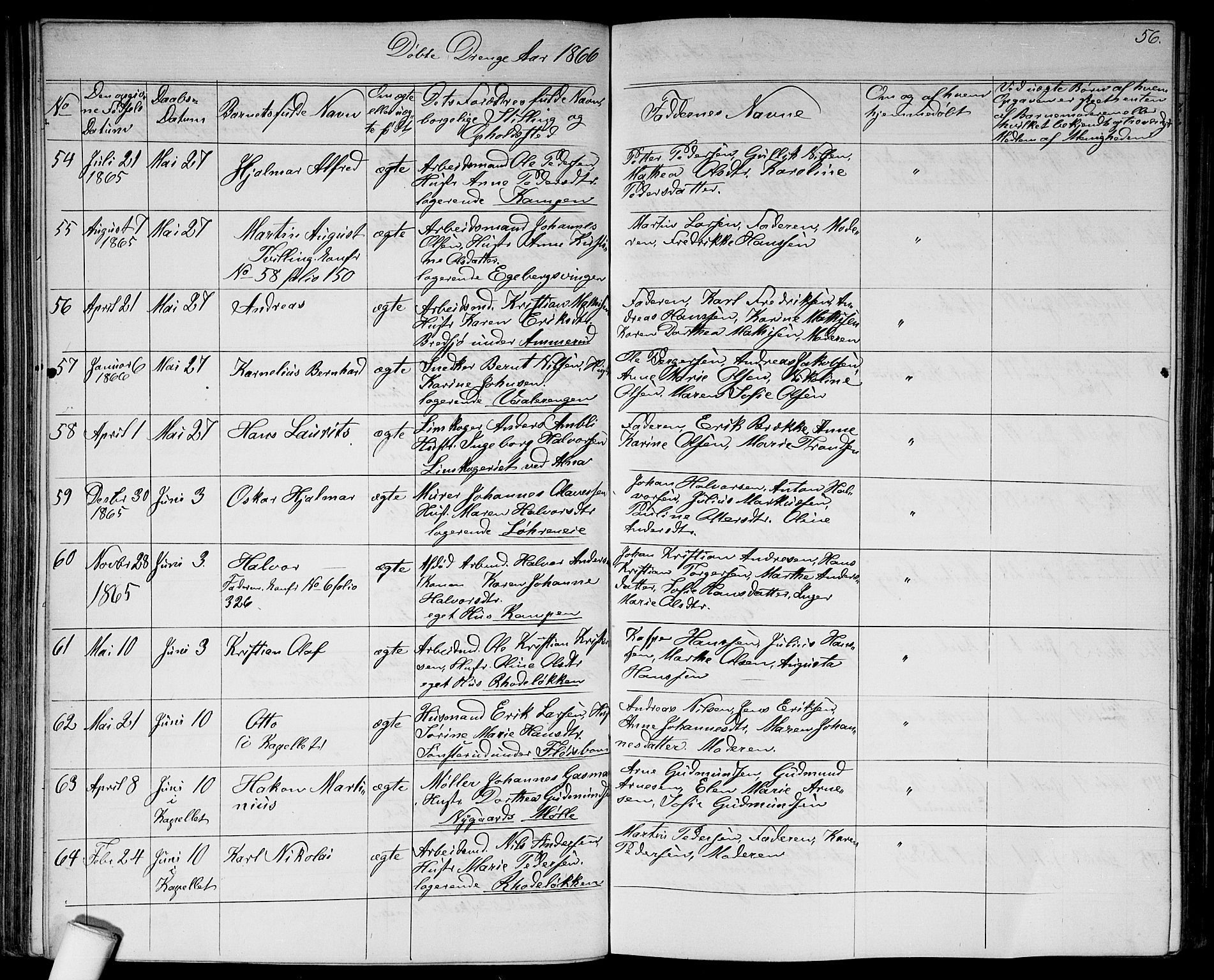 Østre Aker prestekontor Kirkebøker, AV/SAO-A-10840/G/Ga/L0002: Parish register (copy) no. I 2, 1861-1867, p. 56