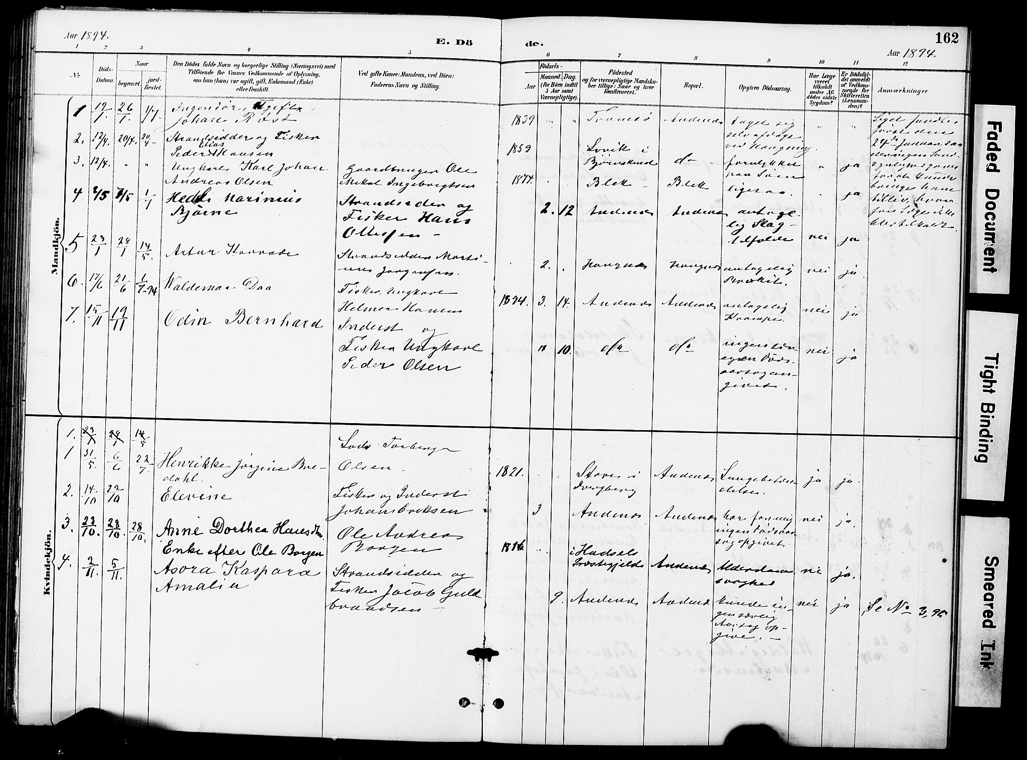 Ministerialprotokoller, klokkerbøker og fødselsregistre - Nordland, AV/SAT-A-1459/899/L1448: Parish register (copy) no. 899C03, 1887-1902, p. 162