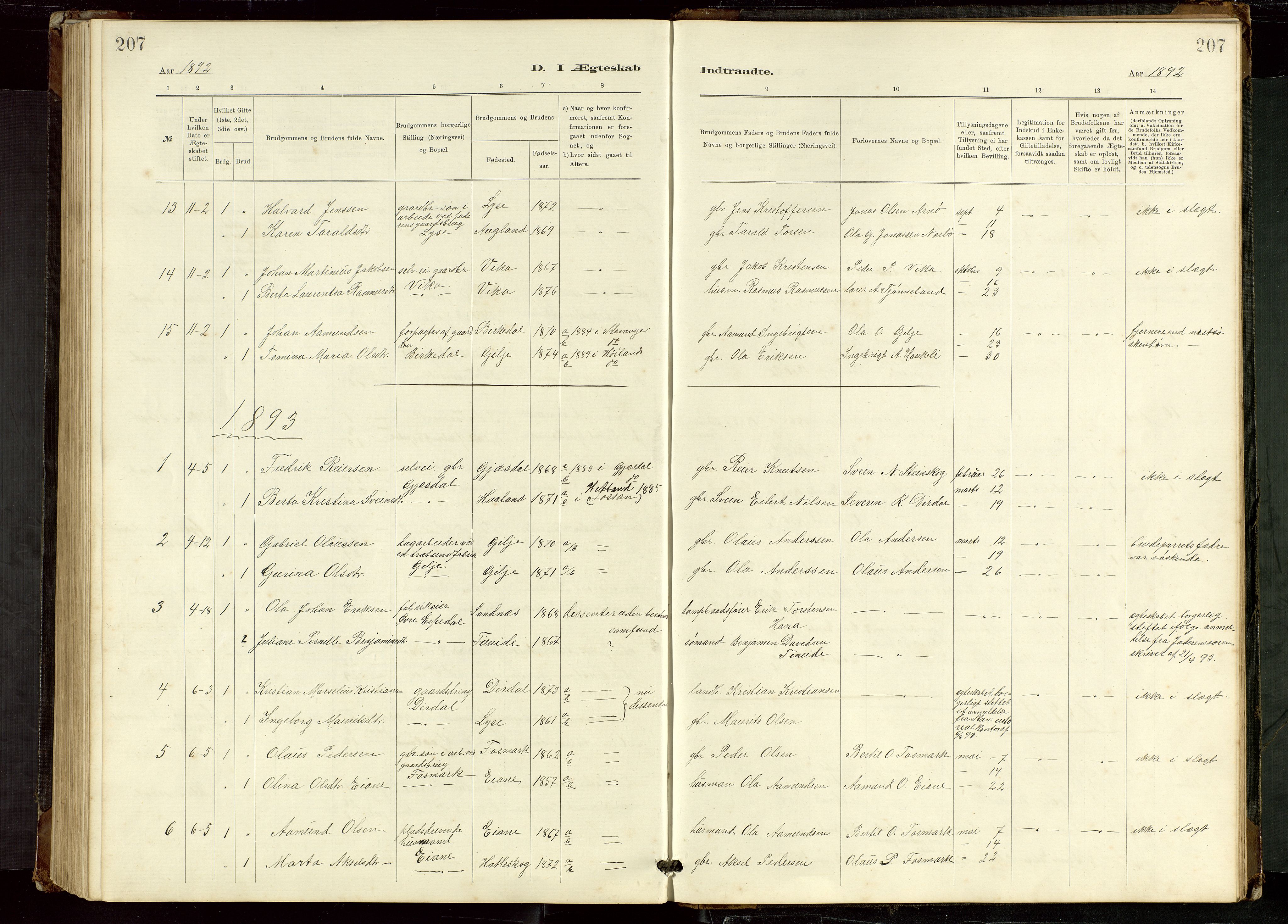 Høgsfjord sokneprestkontor, AV/SAST-A-101624/H/Ha/Hab/L0009: Parish register (copy) no. B 9, 1883-1920, p. 207