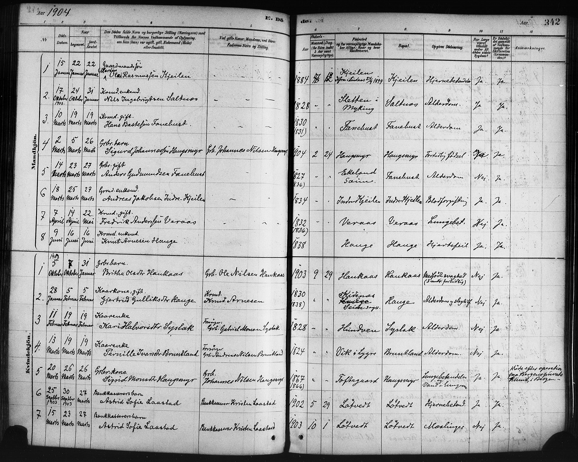 Lindås Sokneprestembete, AV/SAB-A-76701/H/Haa/Haaa/L0019: Parish register (official) no. A 19, 1878-1912, p. 342