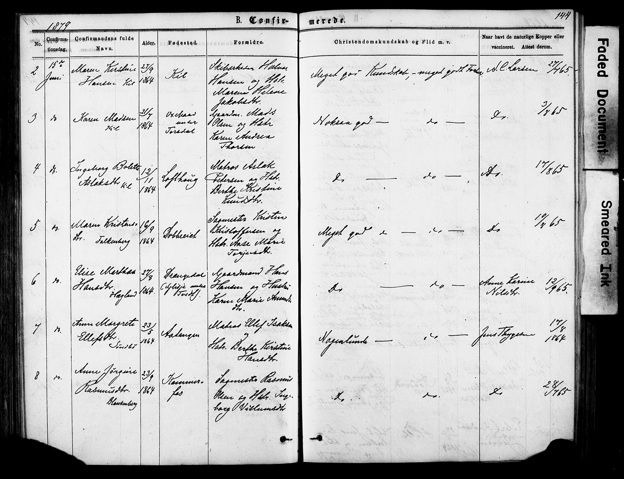 Sannidal kirkebøker, SAKO/A-296/F/Fa/L0014: Parish register (official) no. 14, 1874-1883, p. 144