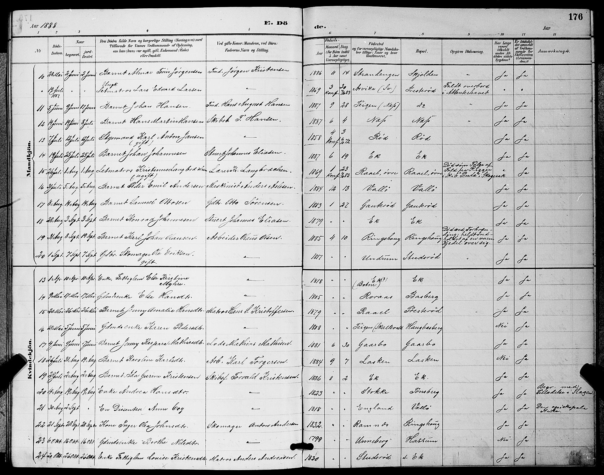 Sem kirkebøker, AV/SAKO-A-5/G/Gb/L0002: Parish register (copy) no. II 2, 1886-1899, p. 176