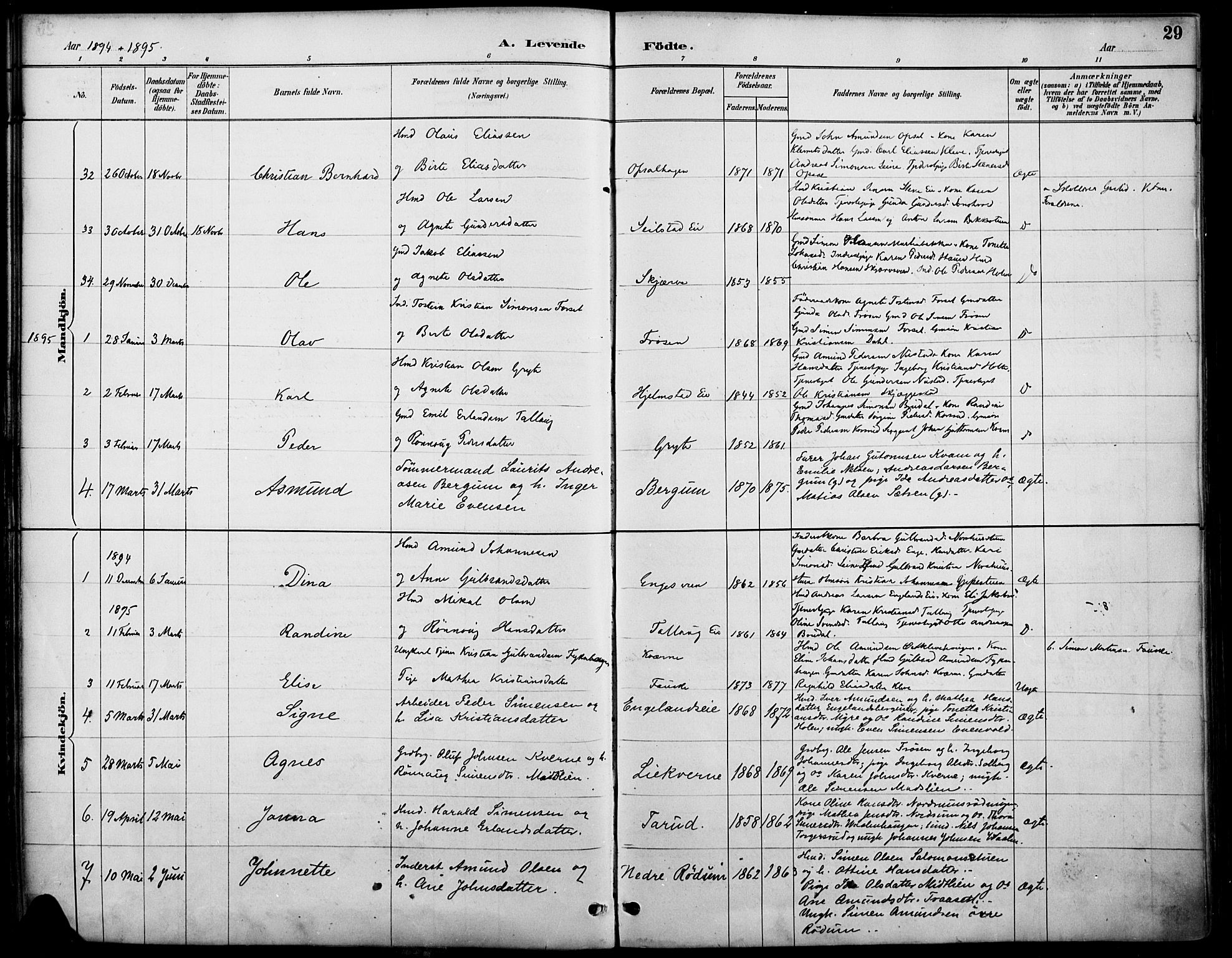 Østre Gausdal prestekontor, SAH/PREST-092/H/Ha/Haa/L0002: Parish register (official) no. 2, 1887-1897, p. 29