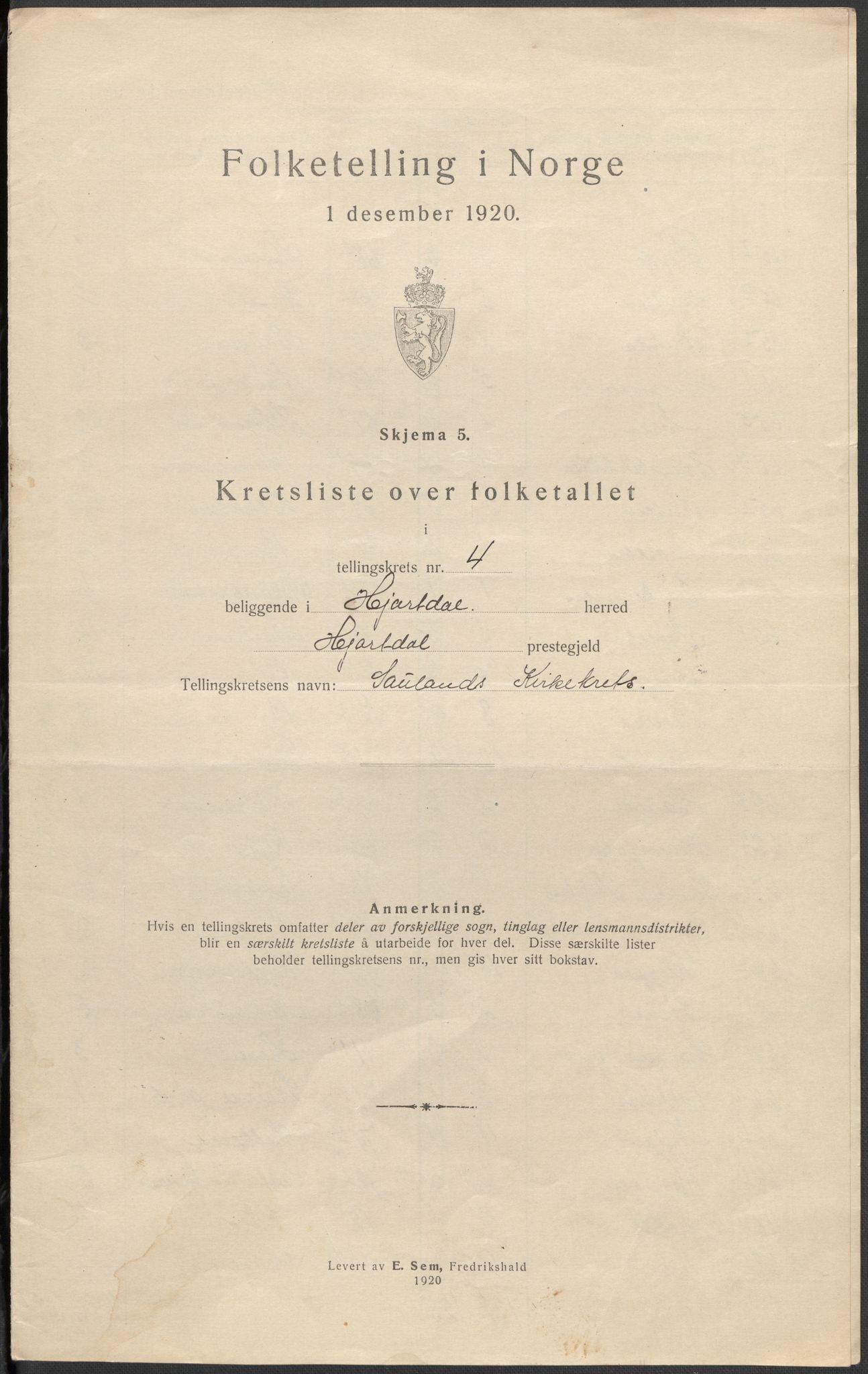 SAKO, 1920 census for Hjartdal, 1920, p. 14