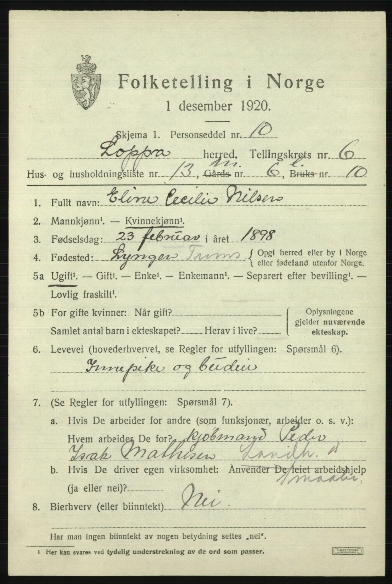 SATØ, 1920 census for Loppa, 1920, p. 2692