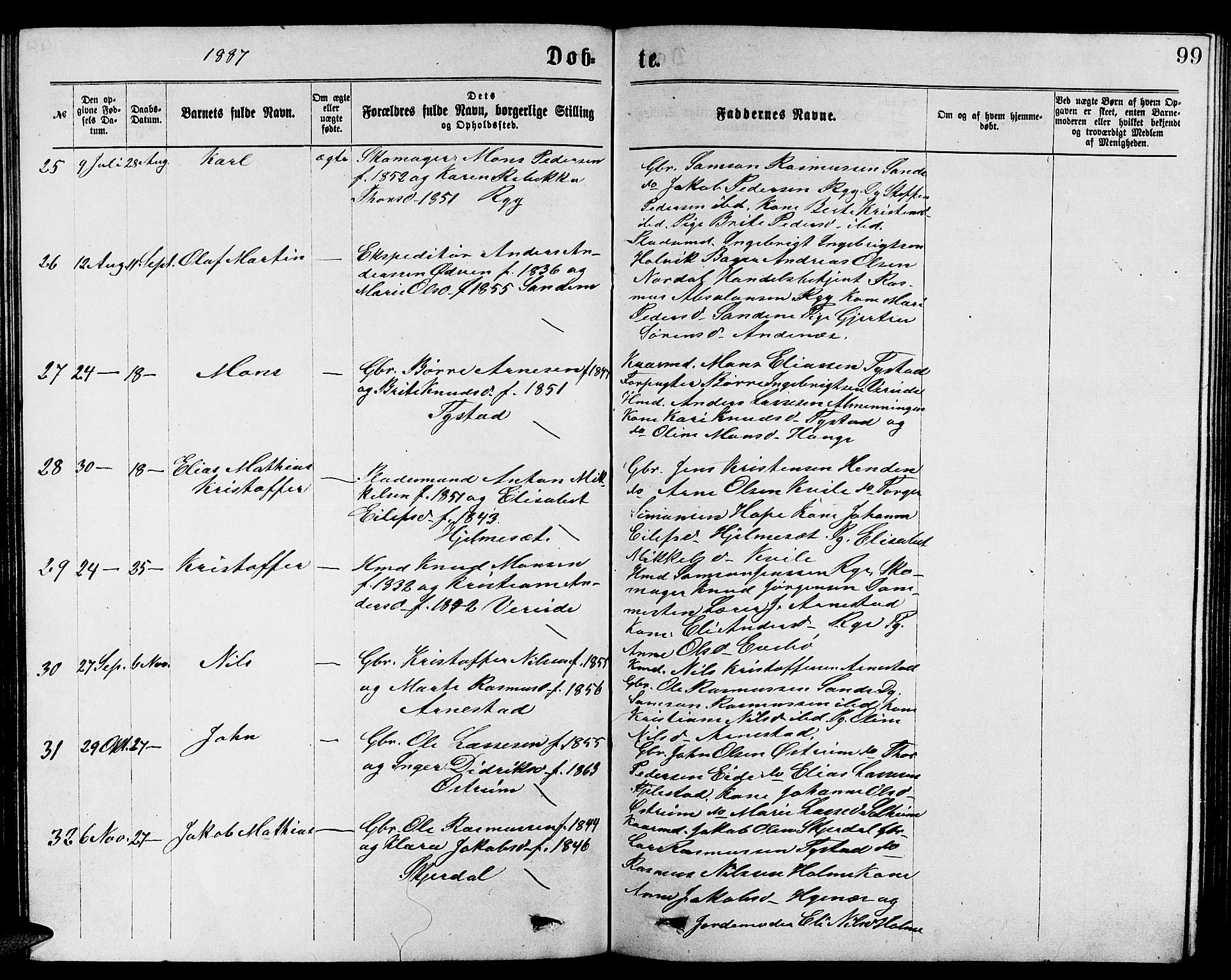 Gloppen sokneprestembete, SAB/A-80101/H/Hab/Habb/L0001: Parish register (copy) no. B 1, 1872-1888, p. 99