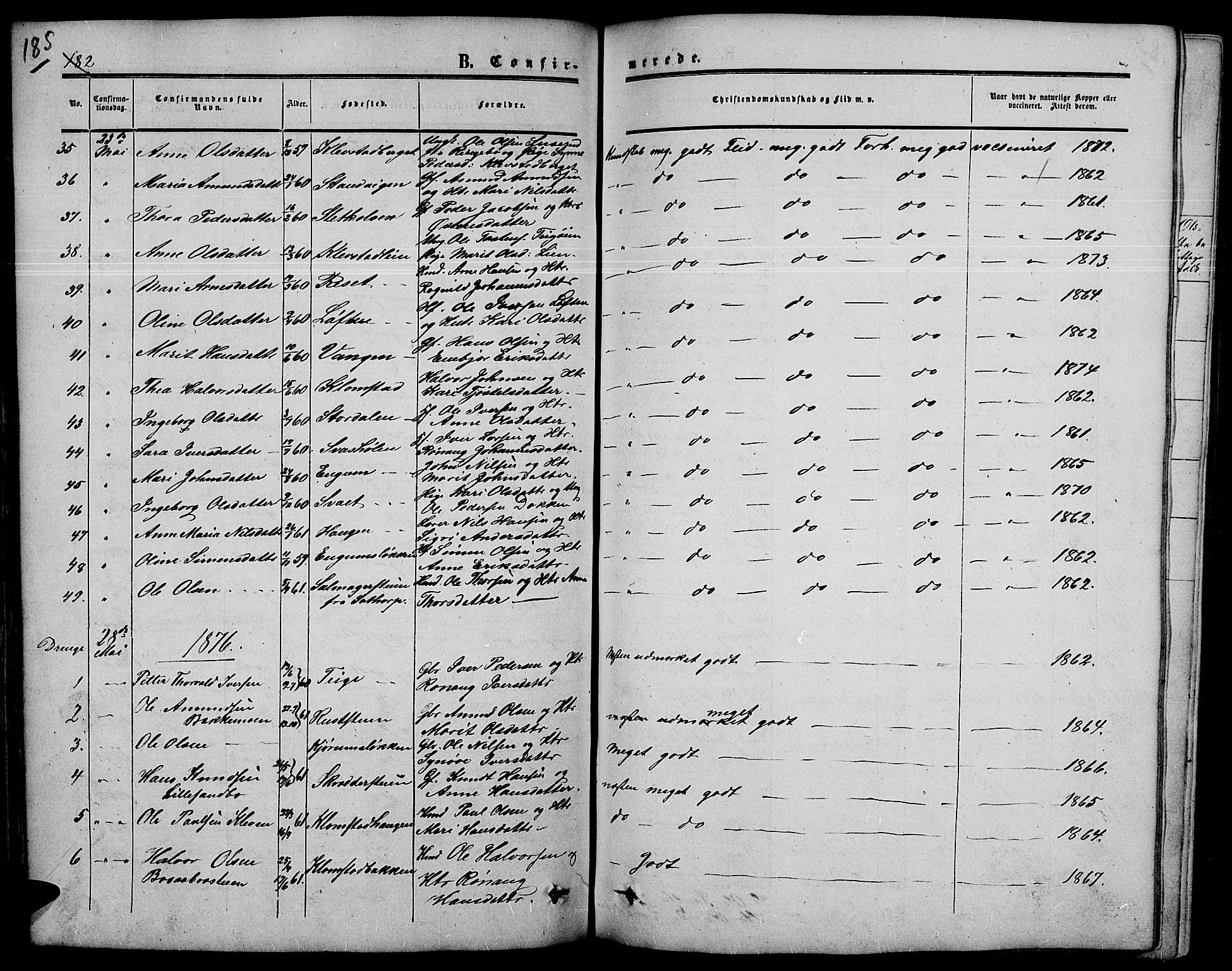 Nord-Fron prestekontor, SAH/PREST-080/H/Ha/Hab/L0003: Parish register (copy) no. 3, 1851-1886, p. 185