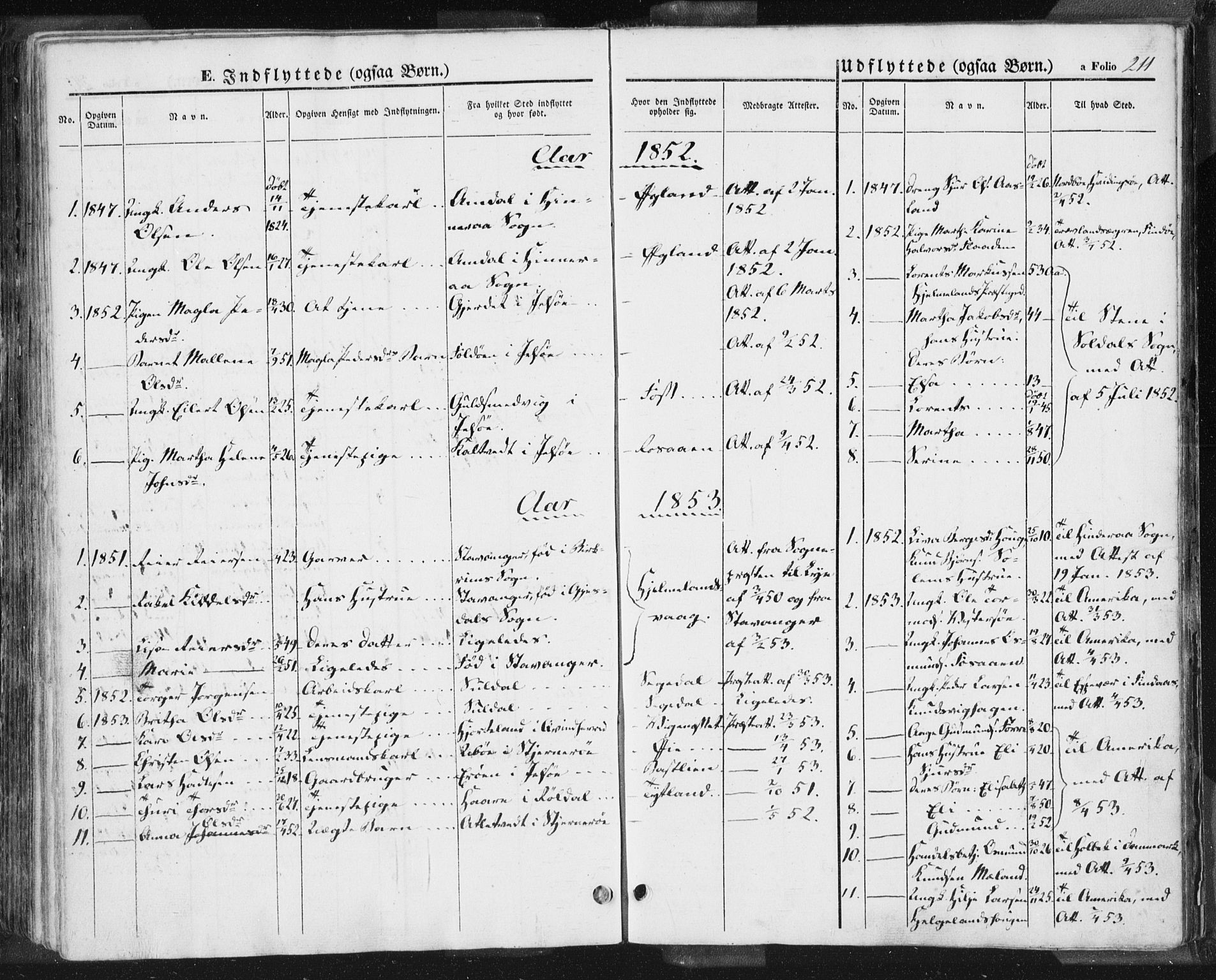 Hjelmeland sokneprestkontor, AV/SAST-A-101843/01/IV/L0009: Parish register (official) no. A 9, 1846-1860, p. 211