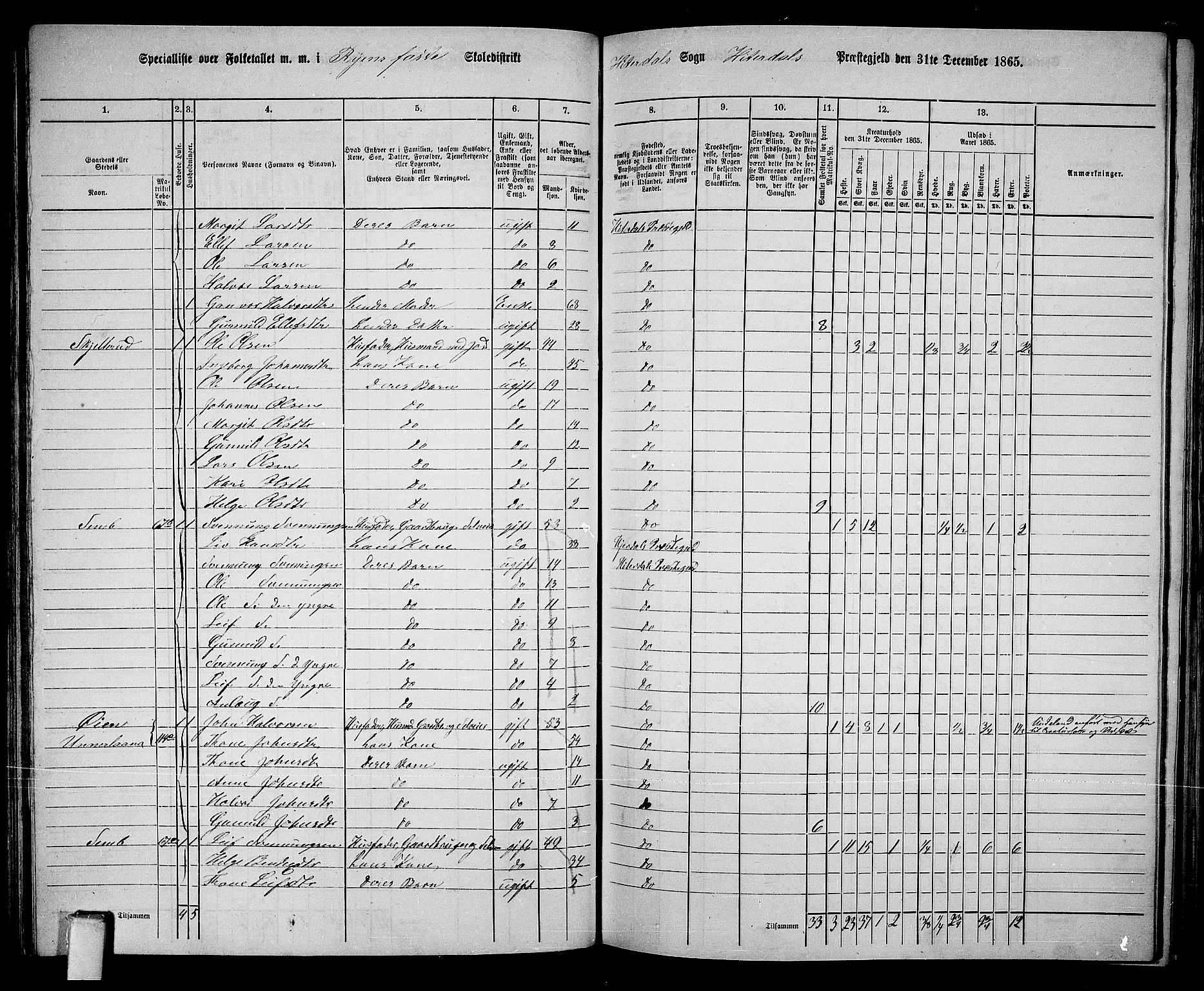 RA, 1865 census for Heddal, 1865, p. 60