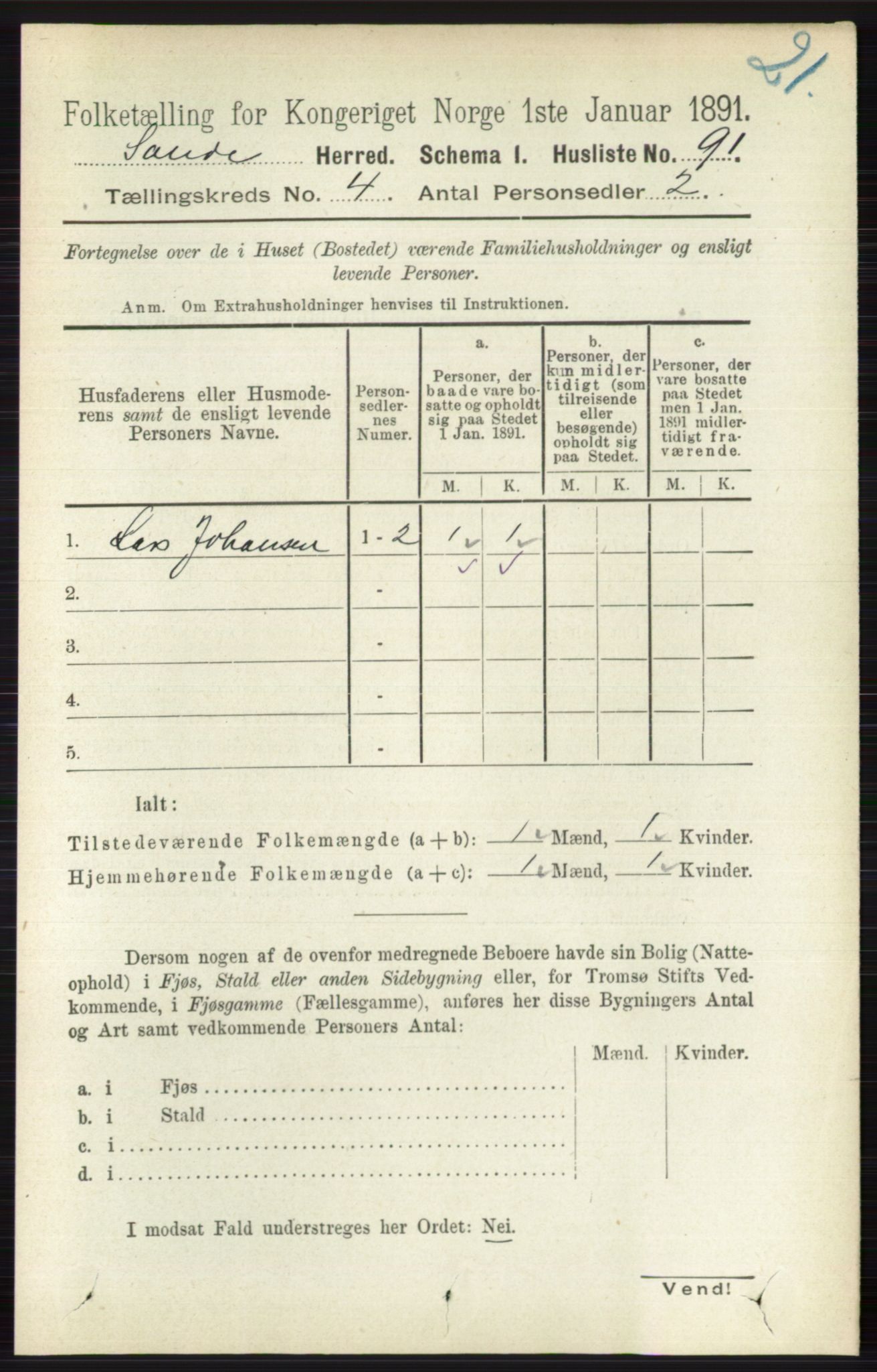 RA, 1891 census for 0713 Sande, 1891, p. 1475