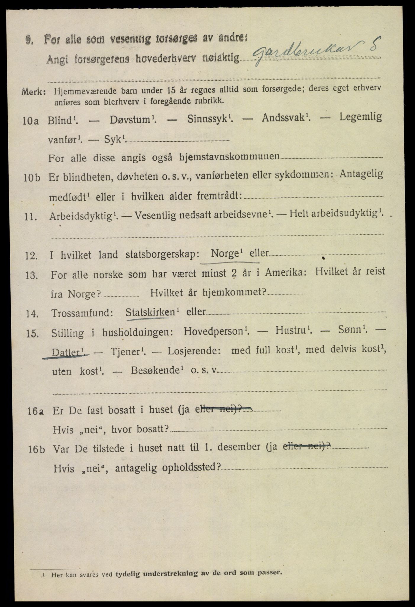 SAK, 1920 census for Bygland, 1920, p. 5250