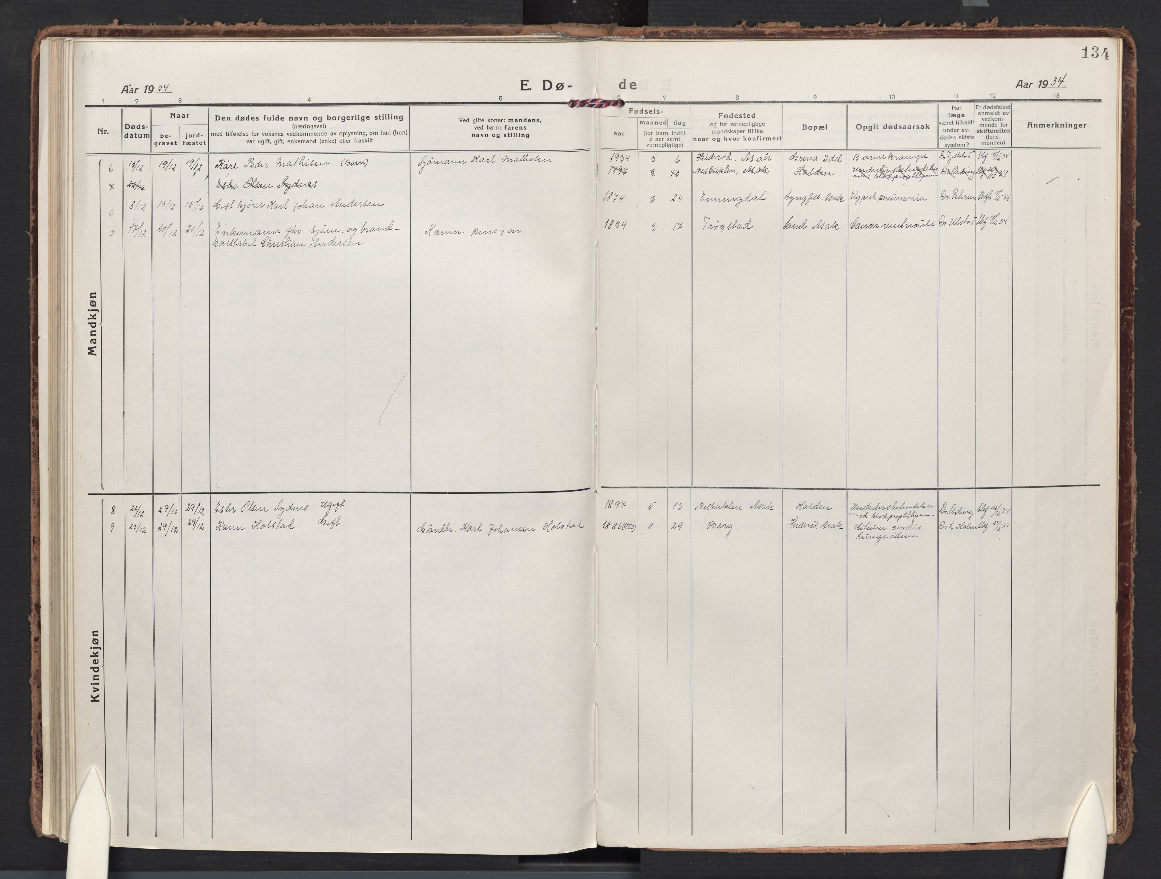 Berg prestekontor Kirkebøker, AV/SAO-A-10902/F/Fb/L0004: Parish register (official) no. II 4, 1919-1935, p. 134