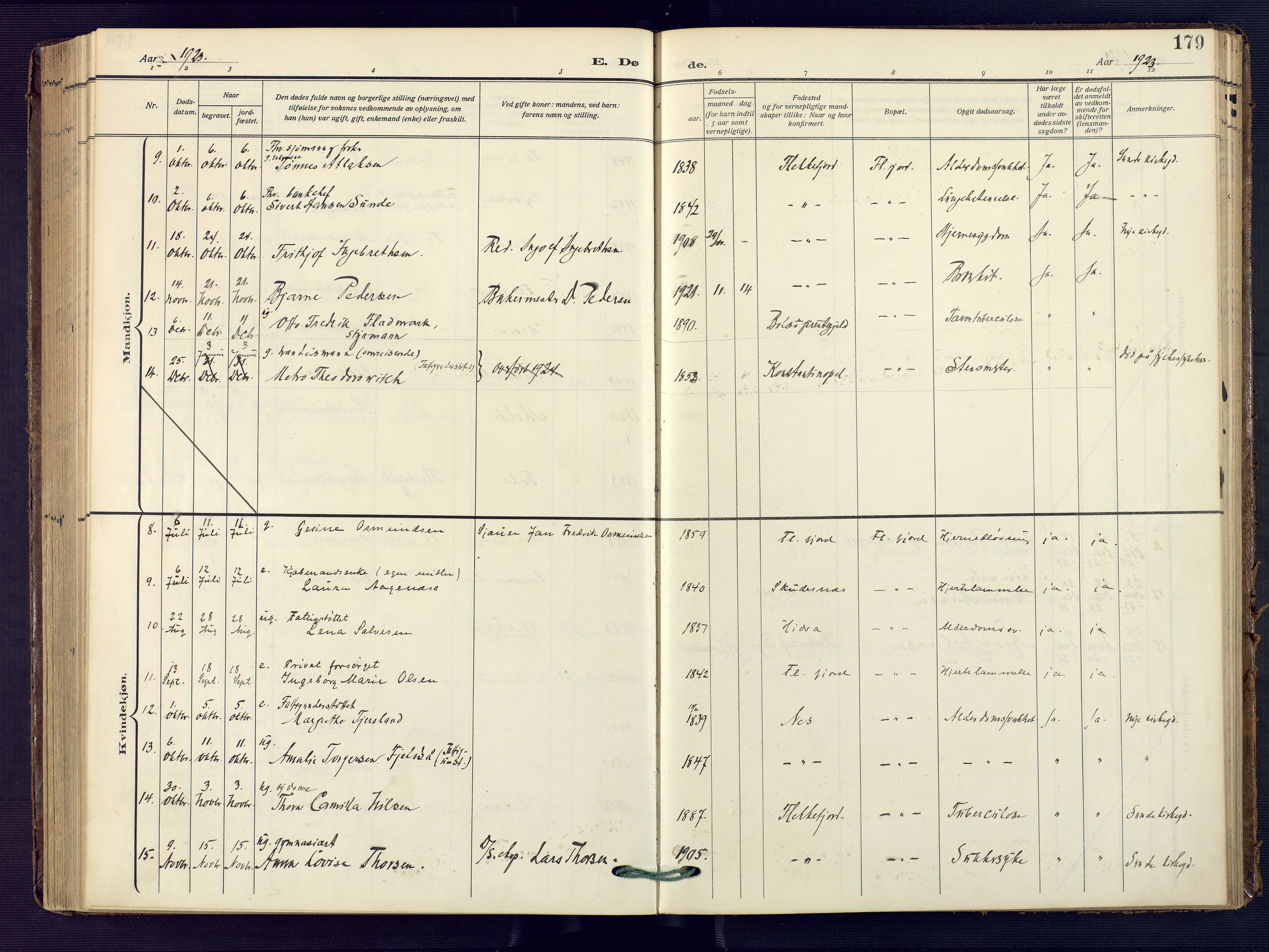 Flekkefjord sokneprestkontor, AV/SAK-1111-0012/F/Fa/Faa/L0003: Parish register (official) no. A 3, 1913-1928, p. 179