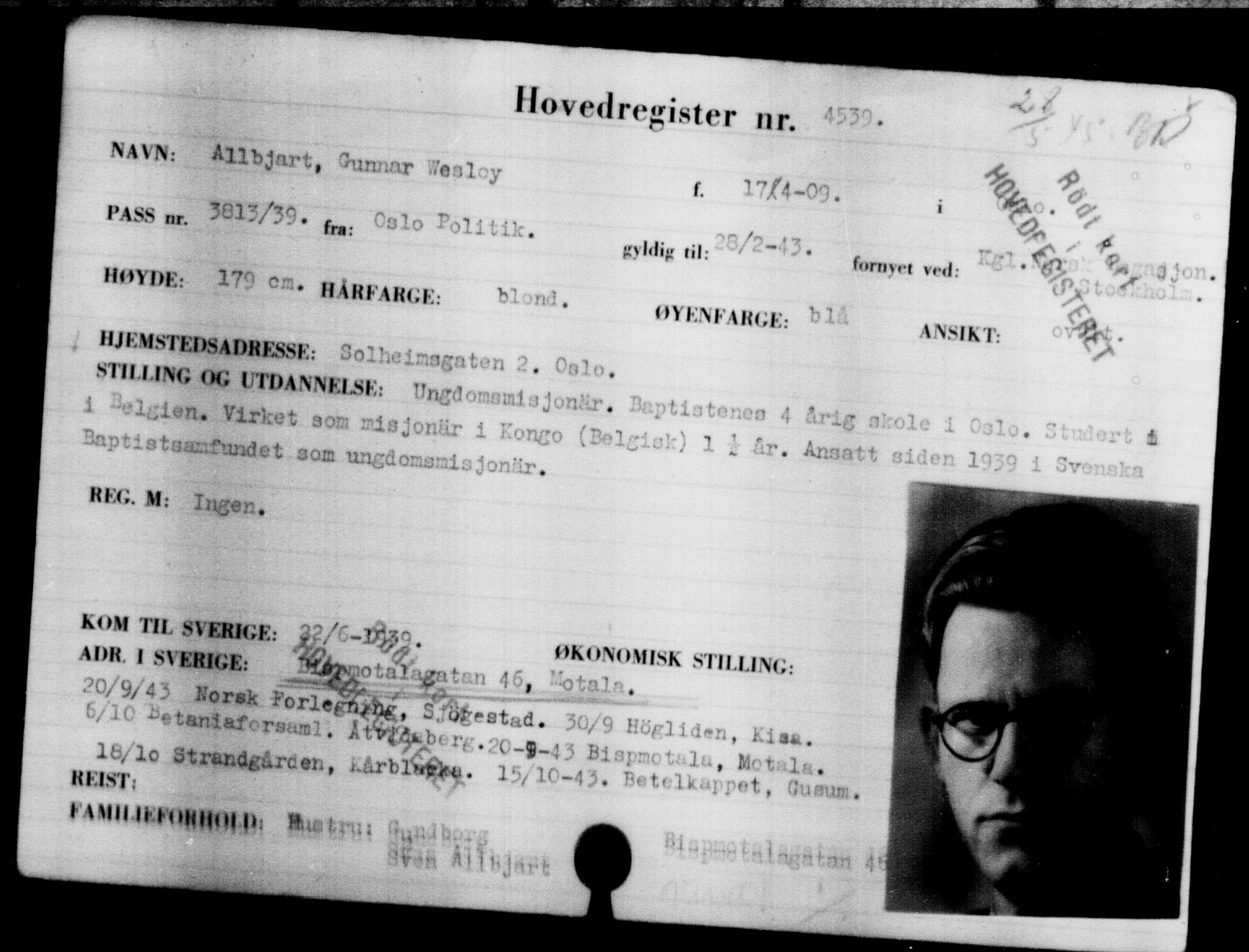 Utenriksstasjonene, Legasjonen i Stockholm, Flyktningkontoret, AV/RA-S-6753/V/Va/L0004: Kjesäterkartoteket, flyktninger med registreringsnr. 3496-6610, 1940-1945, p. 1247