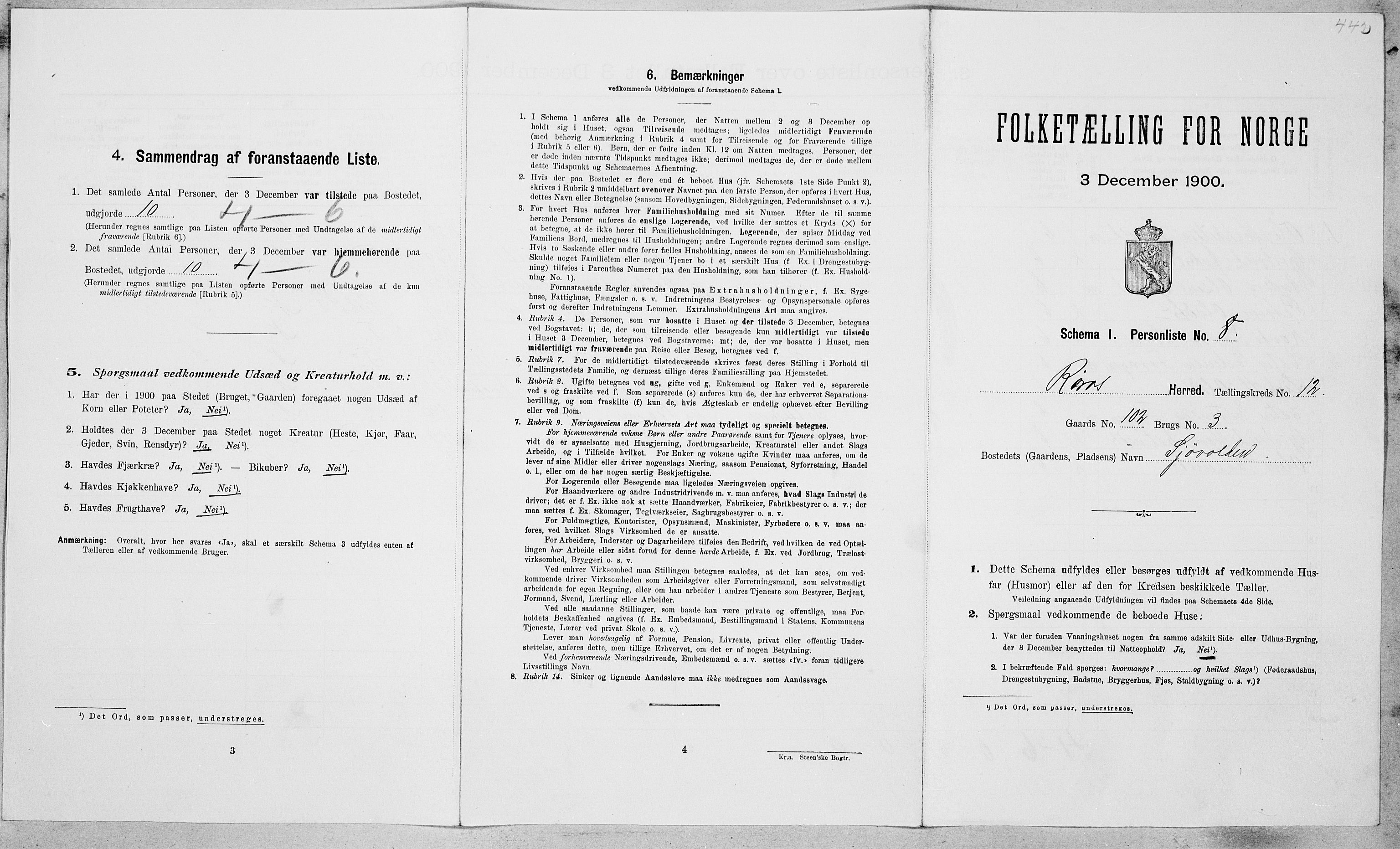 SAT, 1900 census for Røros, 1900, p. 1304