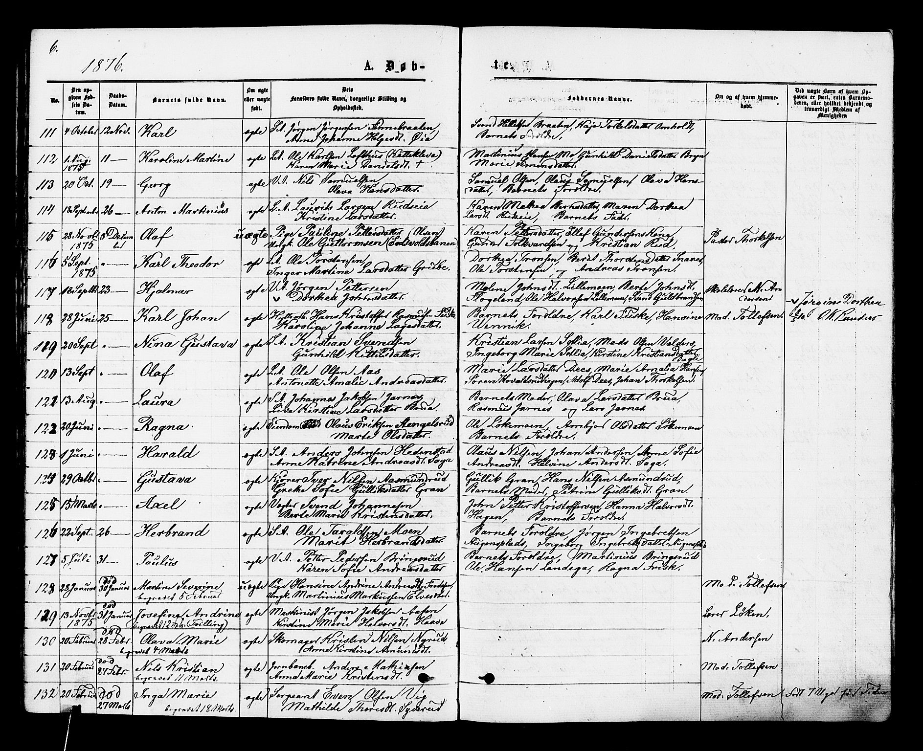 Kongsberg kirkebøker, AV/SAKO-A-22/F/Fa/L0011: Parish register (official) no. I 11, 1876-1877, p. 6