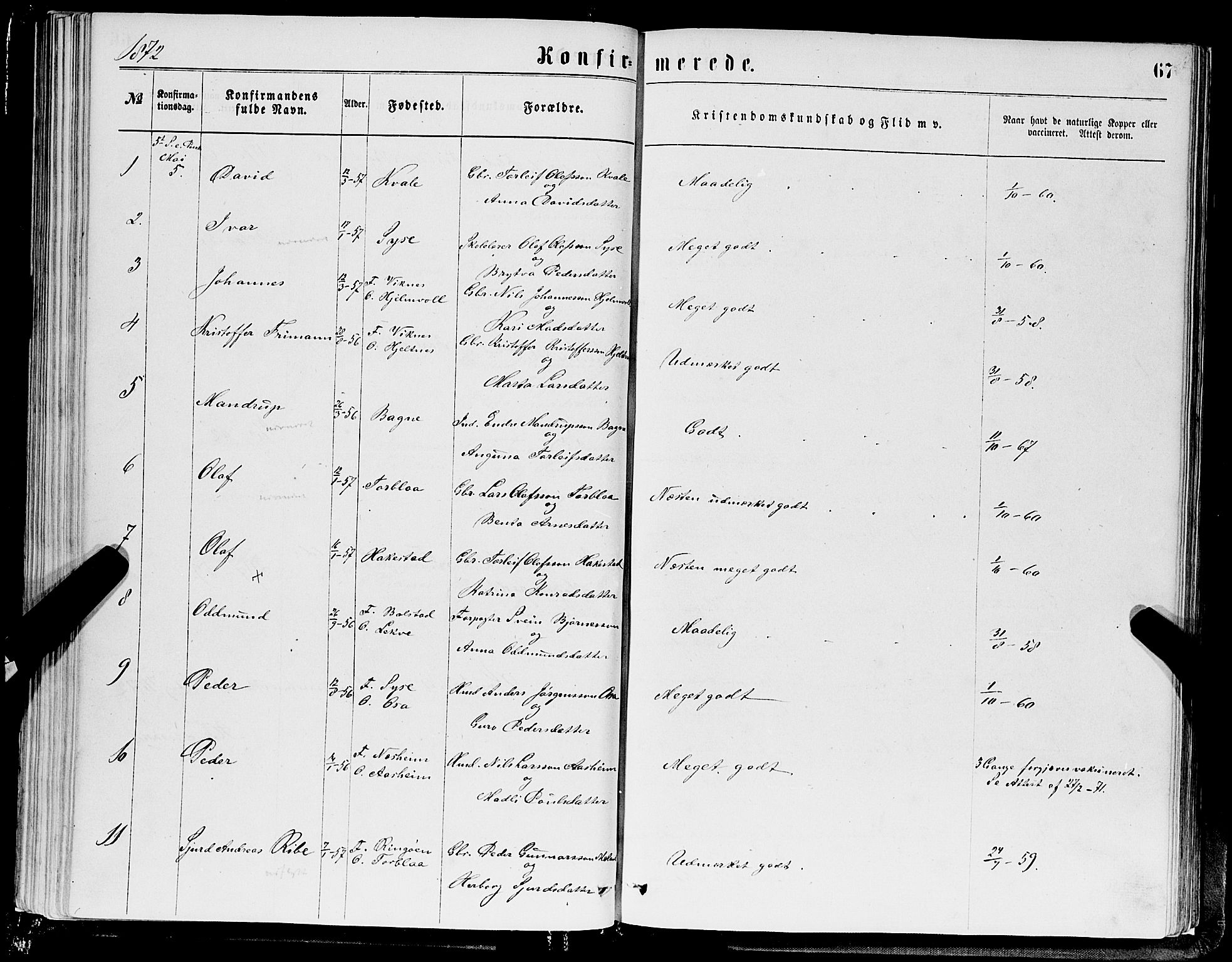 Ulvik sokneprestembete, SAB/A-78801/H/Hab: Parish register (copy) no. A 2, 1869-1882, p. 67