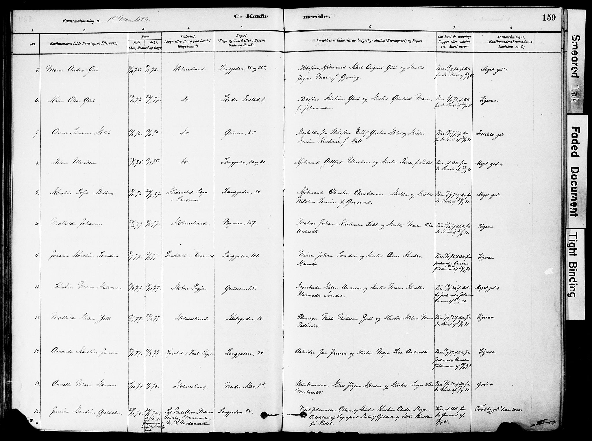 Holmestrand kirkebøker, AV/SAKO-A-346/F/Fa/L0004: Parish register (official) no. 4, 1880-1901, p. 159