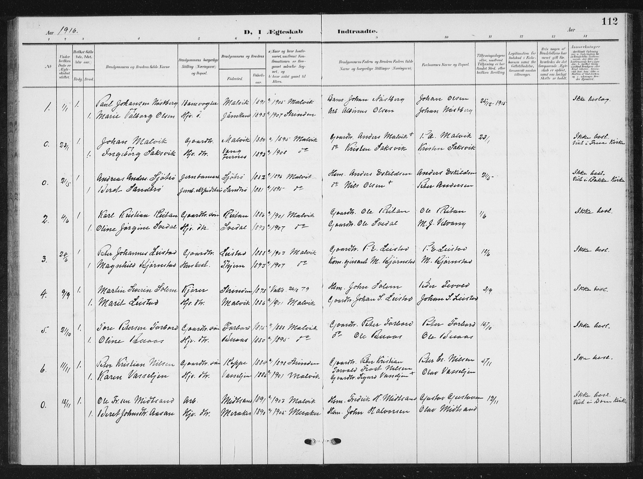 Ministerialprotokoller, klokkerbøker og fødselsregistre - Sør-Trøndelag, SAT/A-1456/616/L0424: Parish register (copy) no. 616C07, 1904-1940, p. 112