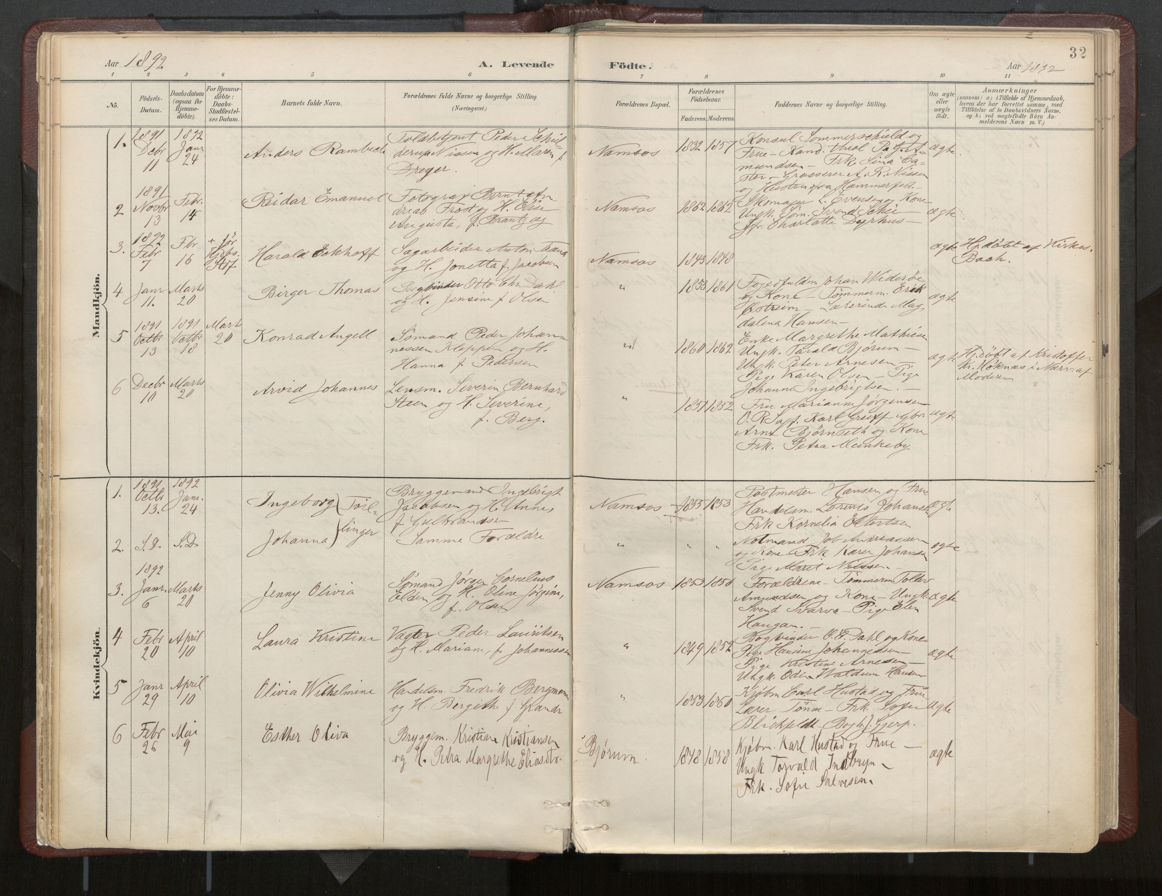 Ministerialprotokoller, klokkerbøker og fødselsregistre - Nord-Trøndelag, AV/SAT-A-1458/768/L0574: Parish register (official) no. 768A08, 1887-1927, p. 32