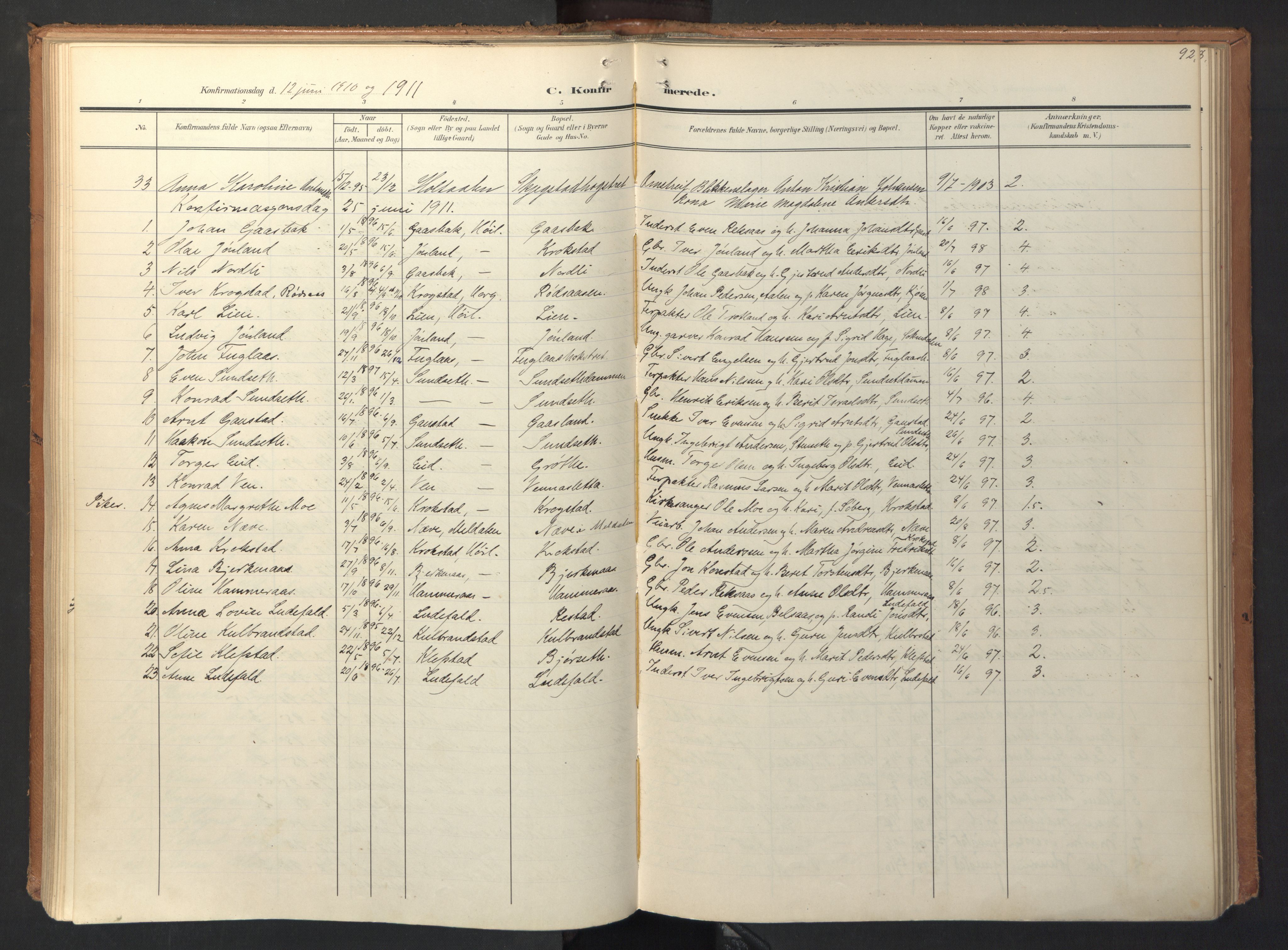 Ministerialprotokoller, klokkerbøker og fødselsregistre - Sør-Trøndelag, SAT/A-1456/694/L1128: Parish register (official) no. 694A02, 1906-1931, p. 92