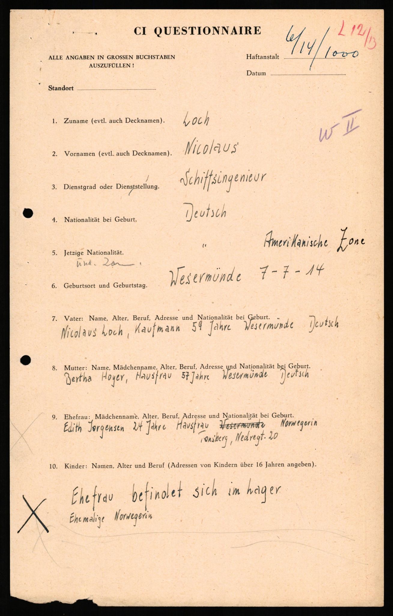 Forsvaret, Forsvarets overkommando II, AV/RA-RAFA-3915/D/Db/L0020: CI Questionaires. Tyske okkupasjonsstyrker i Norge. Tyskere., 1945-1946, p. 253