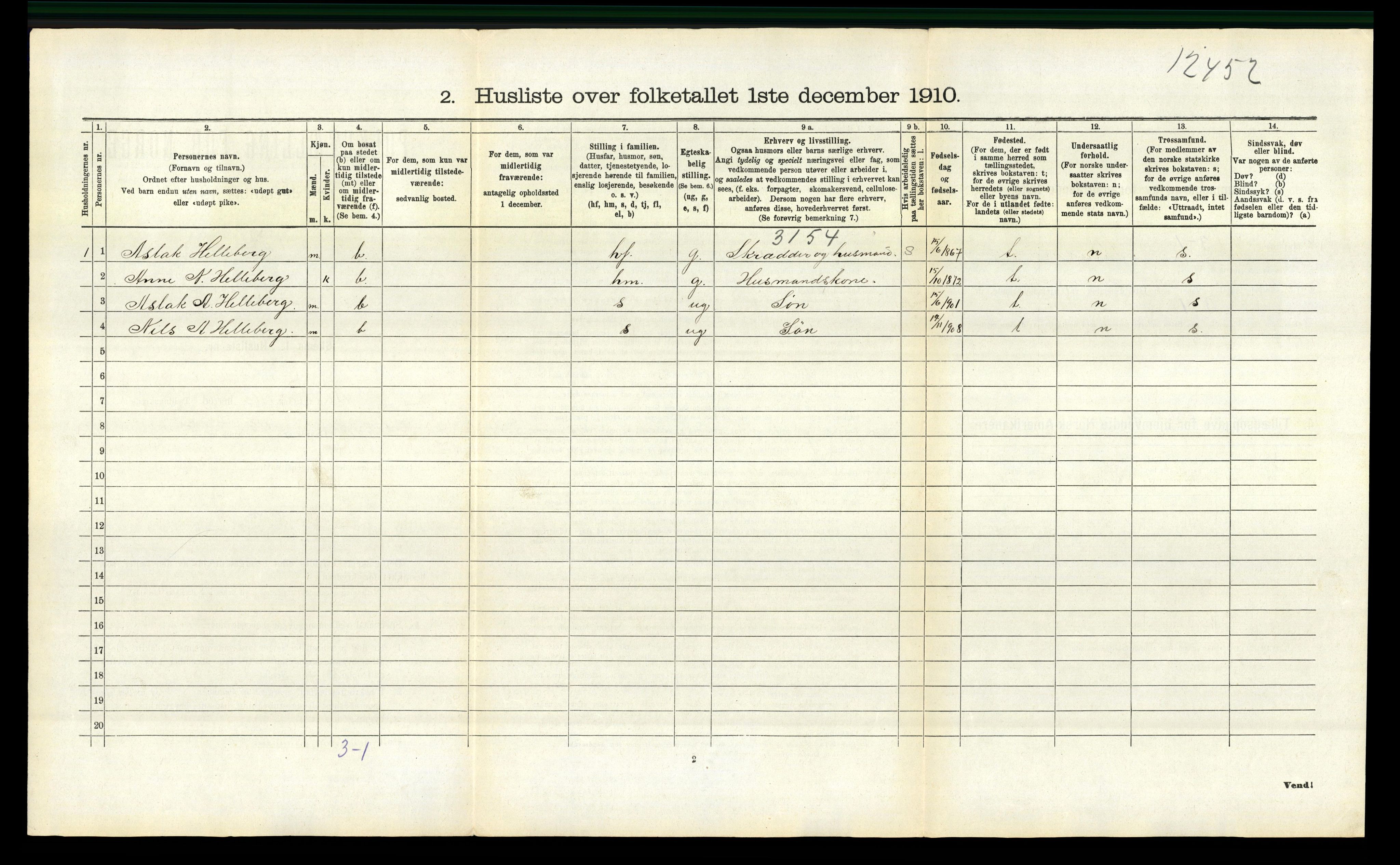 RA, 1910 census for Rauland, 1910, p. 278