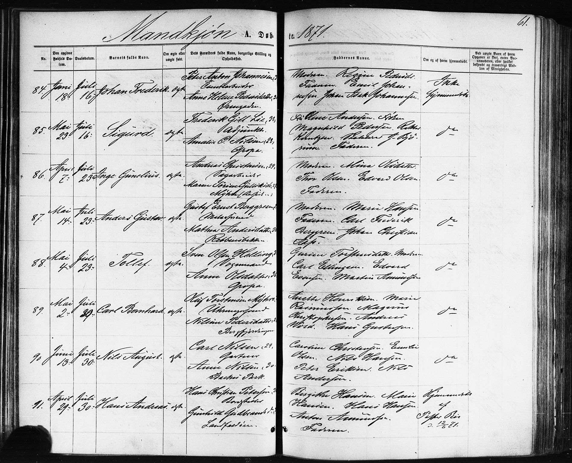 Bragernes kirkebøker, AV/SAKO-A-6/F/Fb/L0004: Parish register (official) no. II 4, 1869-1875, p. 61