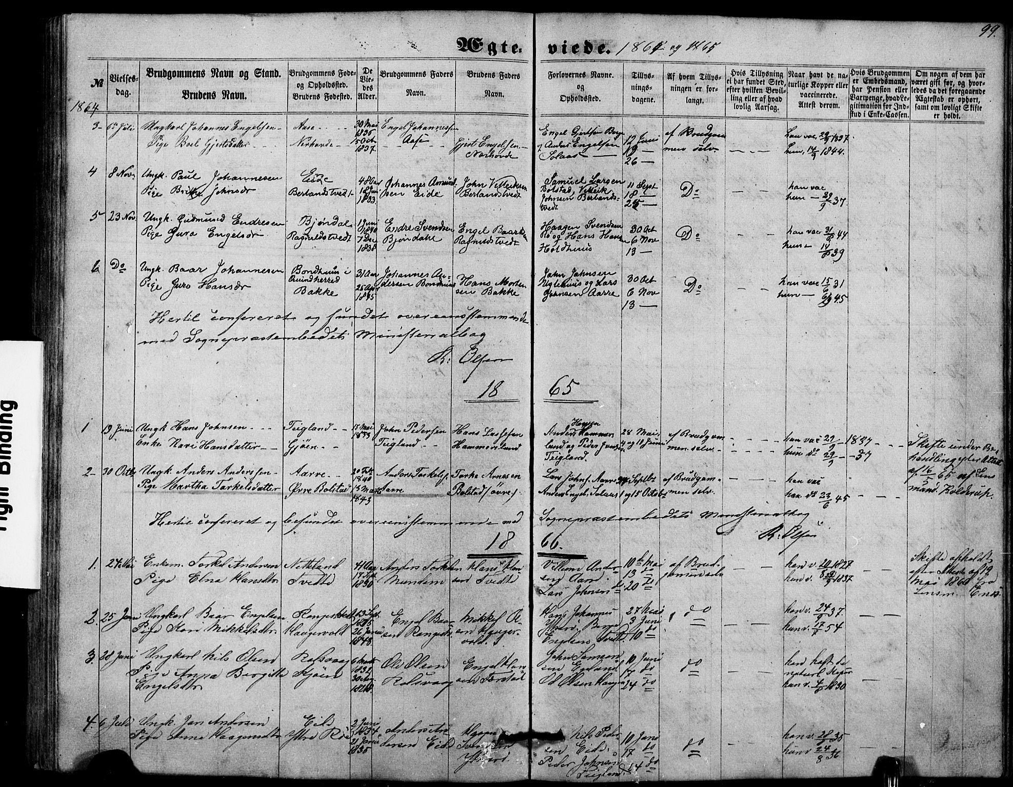 Fusa sokneprestembete, SAB/A-75401/H/Hab: Parish register (copy) no. B 1, 1861-1896, p. 99