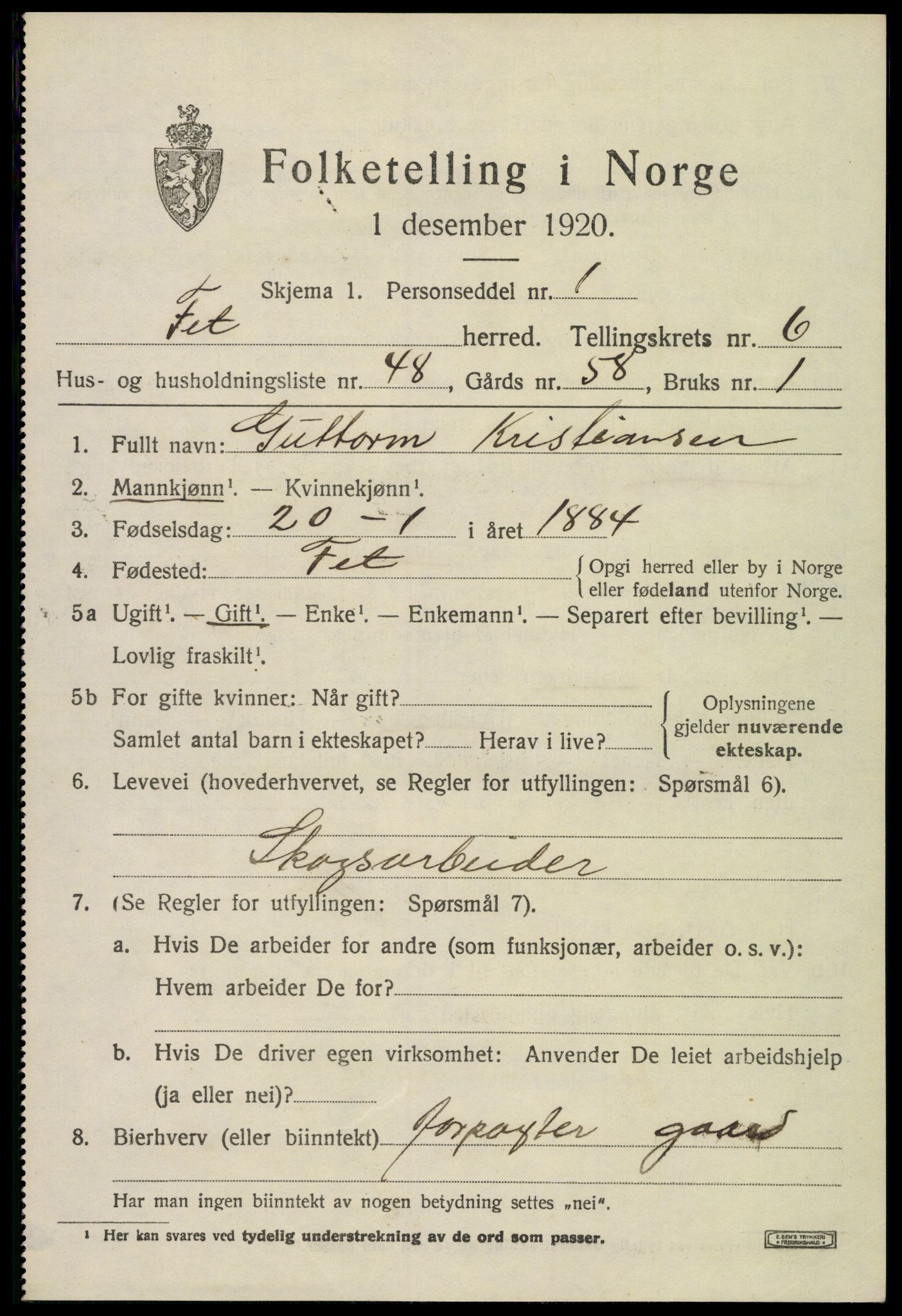 SAO, 1920 census for Fet, 1920, p. 7540