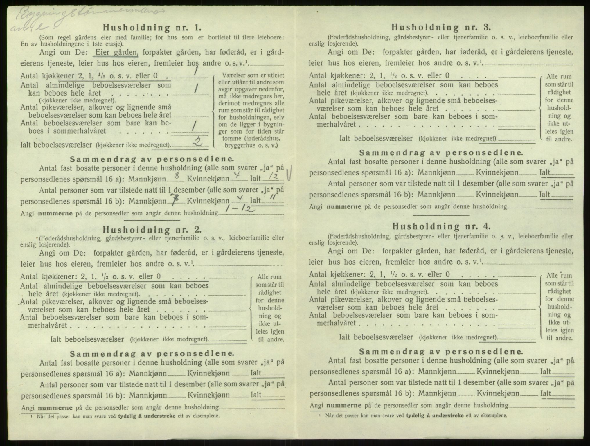 SAB, 1920 census for Hosanger, 1920, p. 496