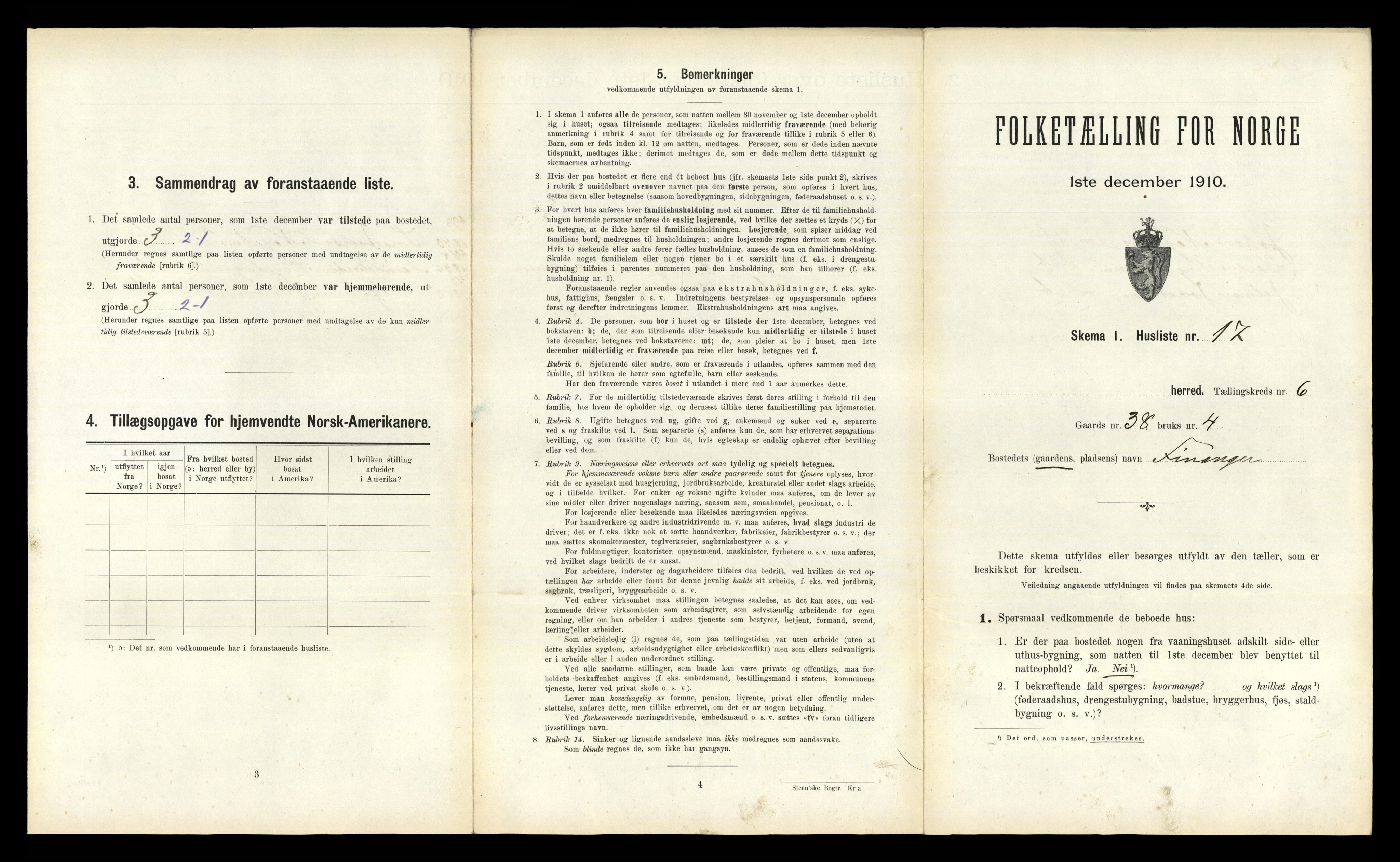 RA, 1910 census for Fosnes, 1910, p. 407