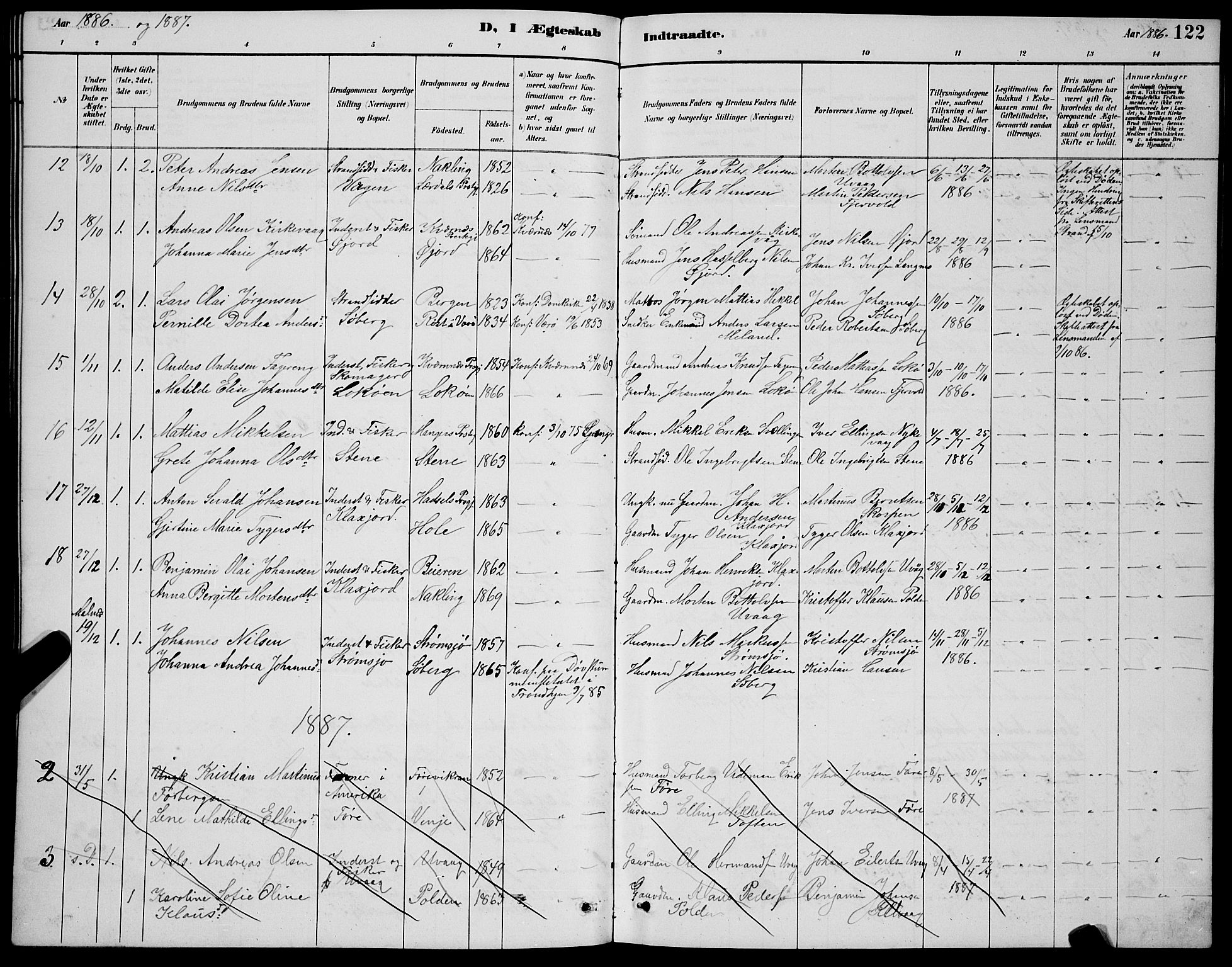 Ministerialprotokoller, klokkerbøker og fødselsregistre - Nordland, AV/SAT-A-1459/891/L1315: Parish register (copy) no. 891C04, 1886-1893, p. 122