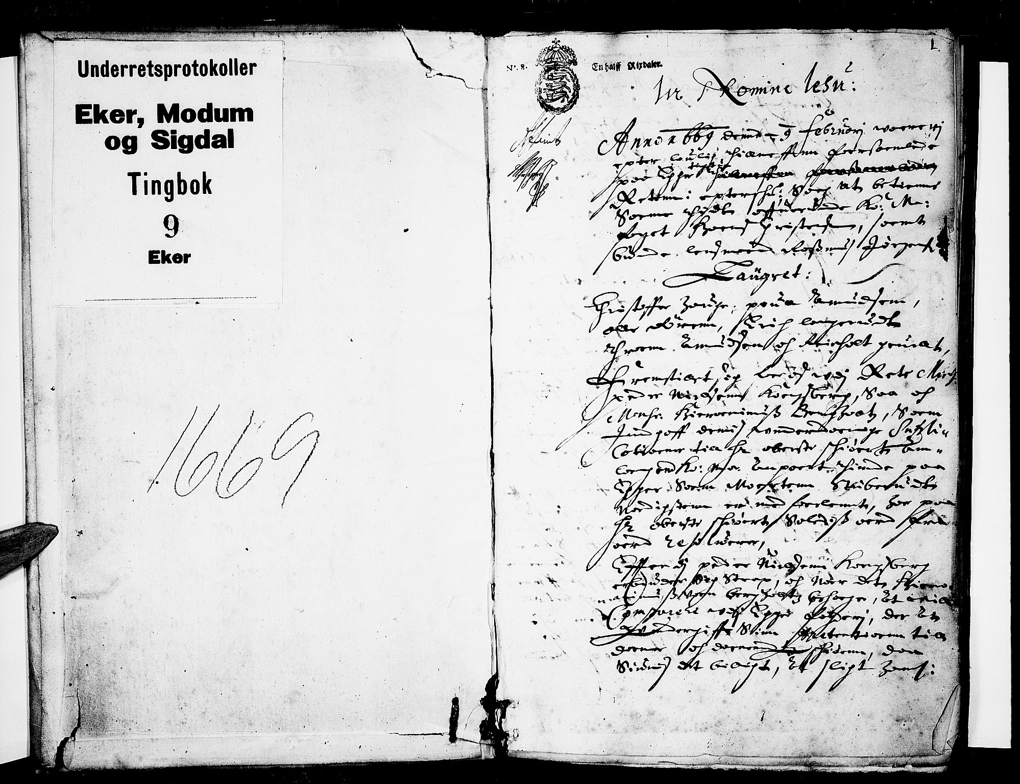 Eiker, Modum og Sigdal sorenskriveri, SAKO/A-123/F/Fa/Faa/L0009: Tingbok, 1669, p. 0b-1a