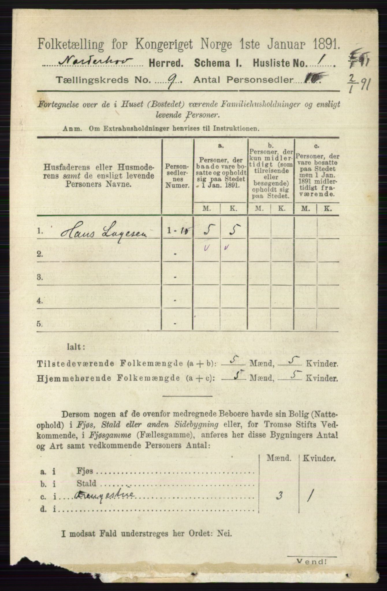 RA, 1891 census for 0613 Norderhov, 1891, p. 6483