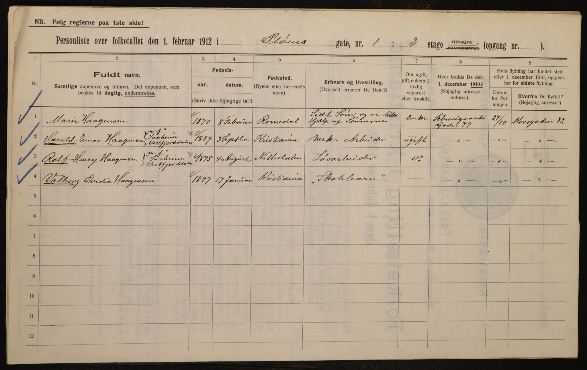 OBA, Municipal Census 1912 for Kristiania, 1912, p. 81384