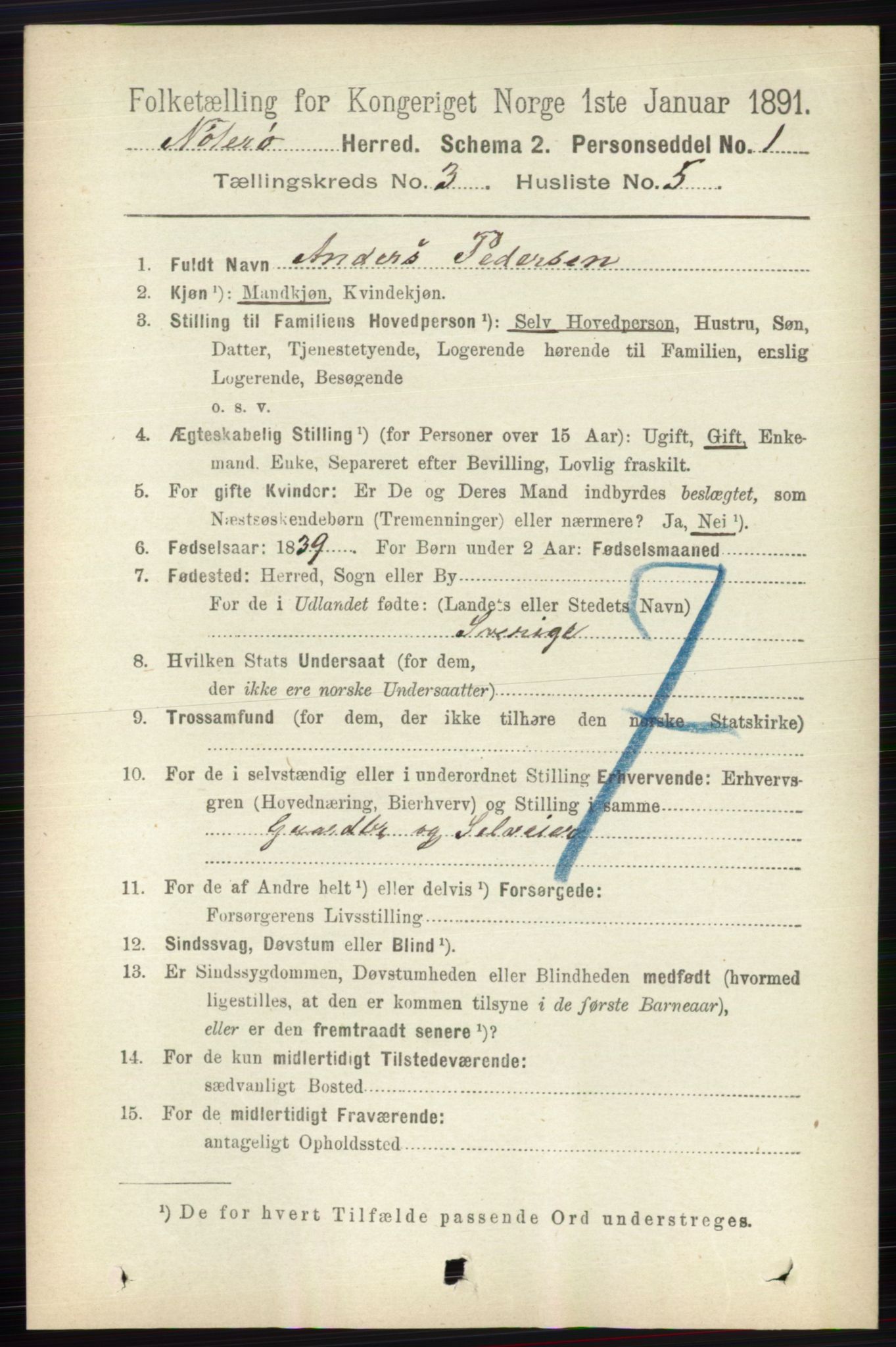 RA, 1891 census for 0722 Nøtterøy, 1891, p. 1560