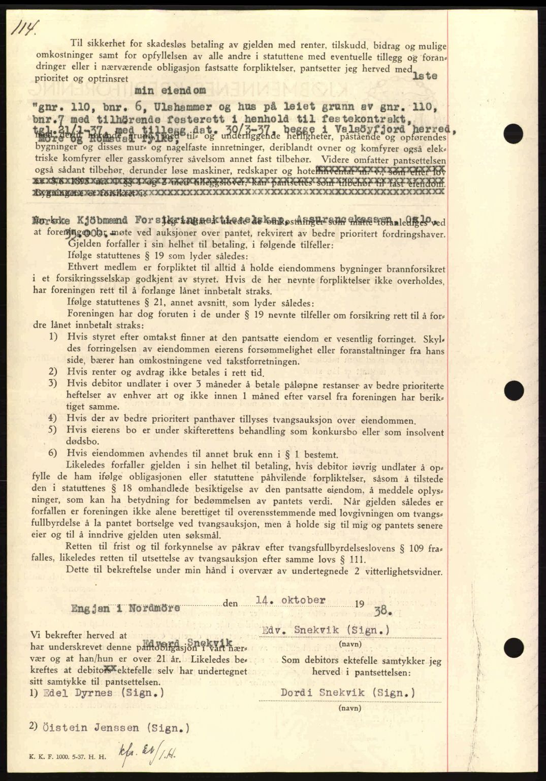 Nordmøre sorenskriveri, AV/SAT-A-4132/1/2/2Ca: Mortgage book no. B84, 1938-1939, Diary no: : 2400/1938