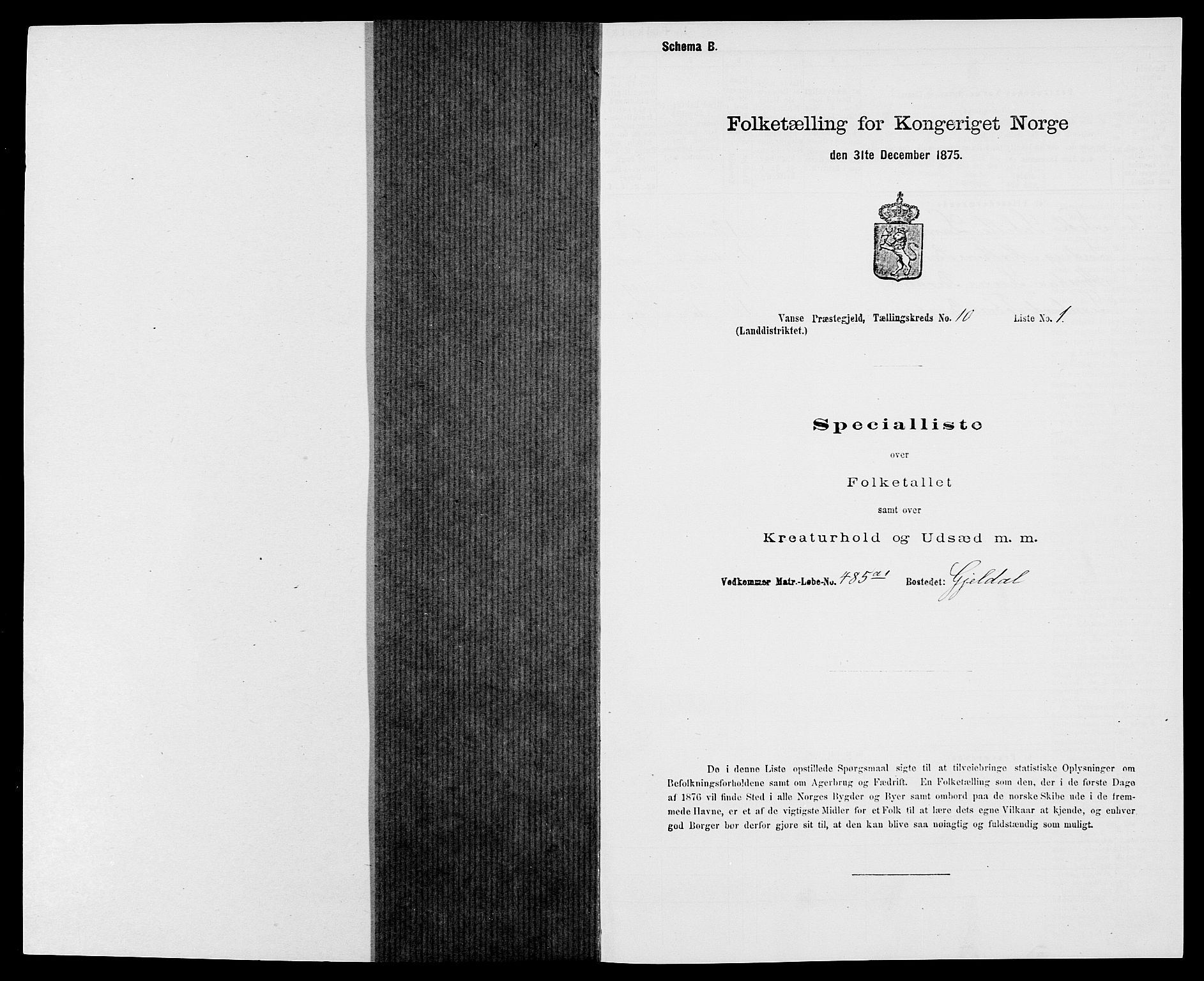 SAK, 1875 census for 1041L Vanse/Vanse og Farsund, 1875, p. 1891