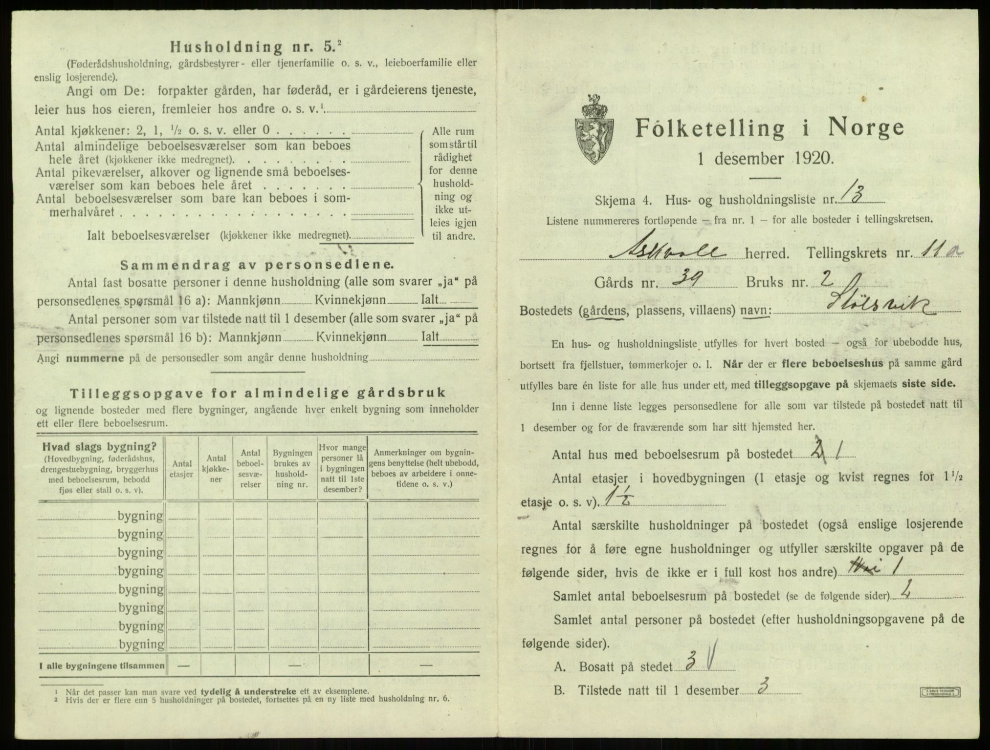 SAB, 1920 census for Askvoll, 1920, p. 578