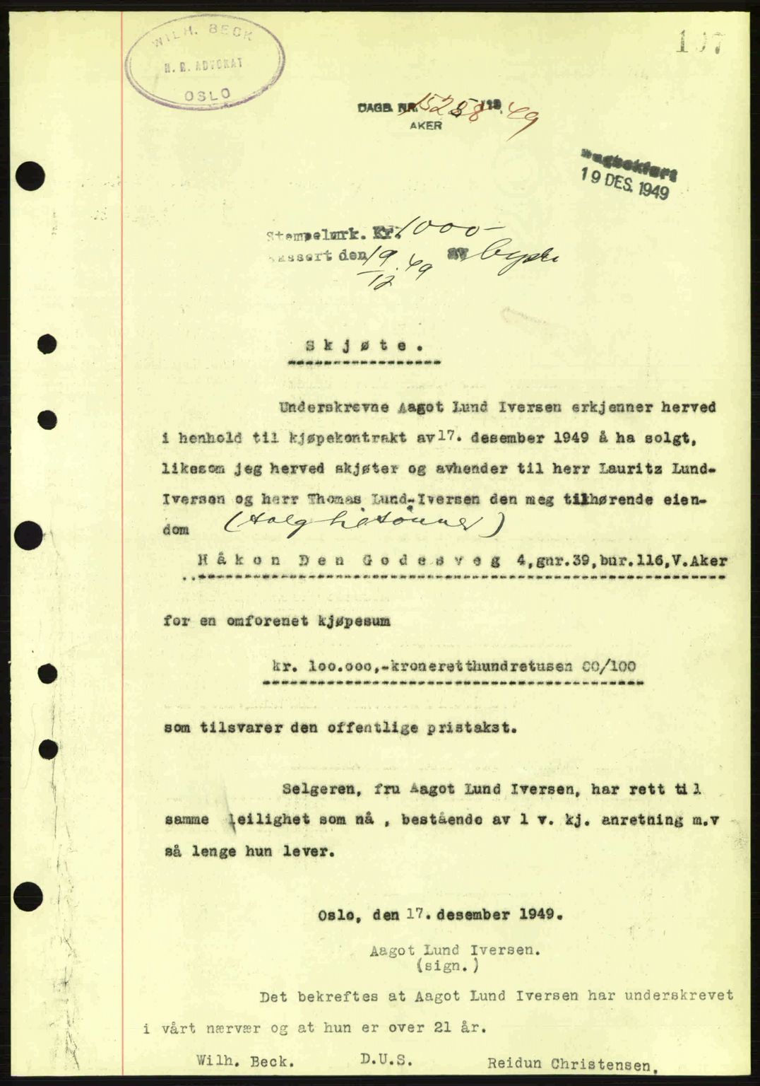 Oslo byskriverembete, AV/SAO-A-10227/G/Gb/Gbd/Gbda/L0017: Mortgage book no. A215, 1949-1950, Diary no: : 15238/1949