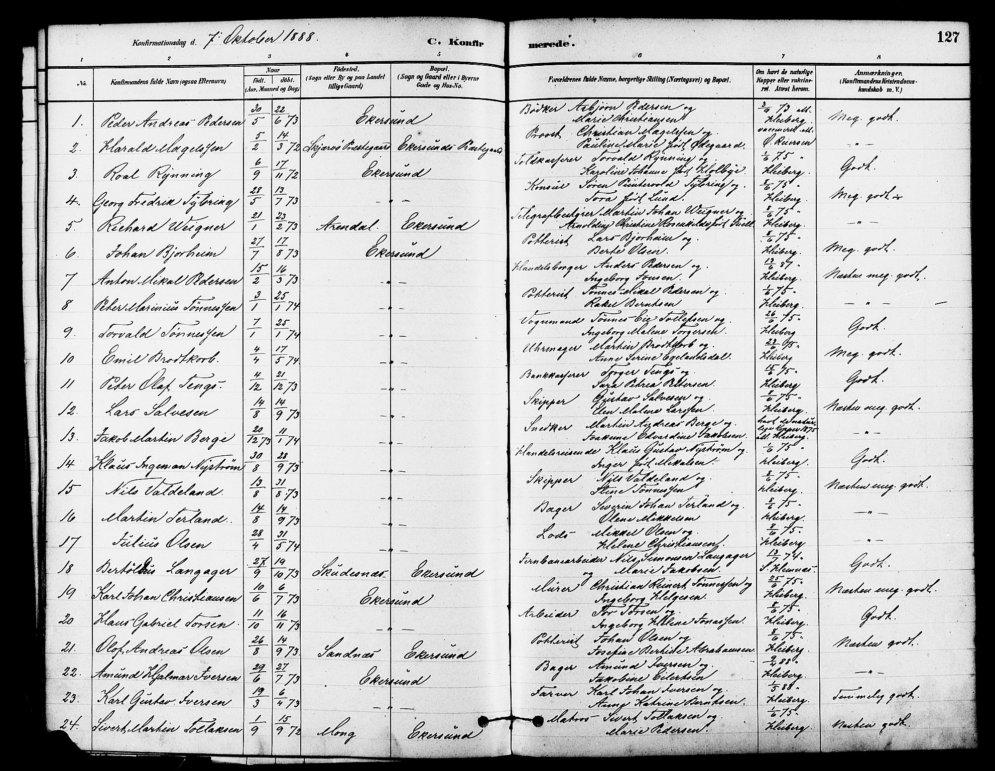 Eigersund sokneprestkontor, AV/SAST-A-101807/S08/L0015: Parish register (official) no. A 15, 1879-1892, p. 127