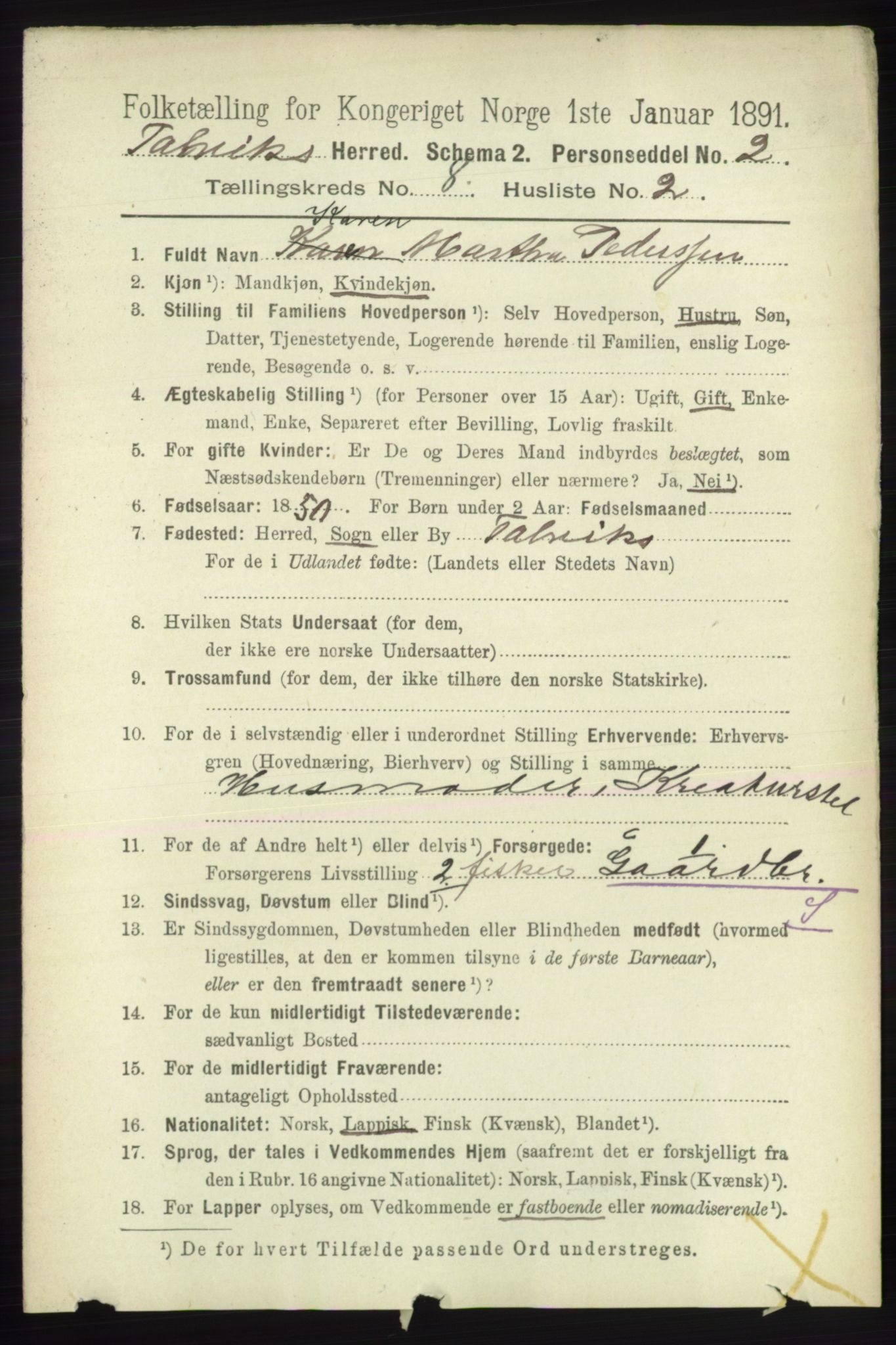 RA, 1891 census for 2013 Talvik, 1891, p. 2063